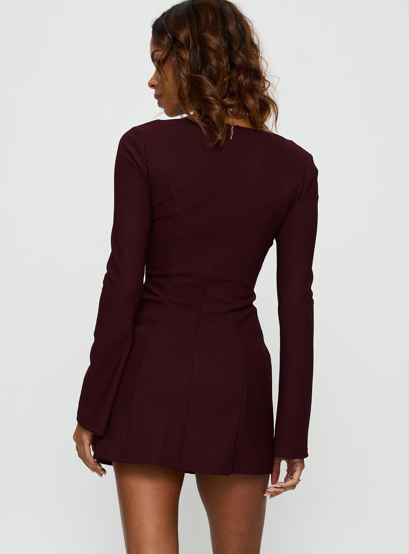 Encounters Long Sleeve Mini Dress Wine - Image 4