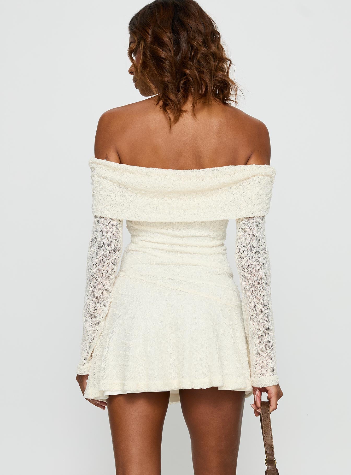 Ivee Off Shoulder Long Sleeve Mini Dress Cream - Image 5