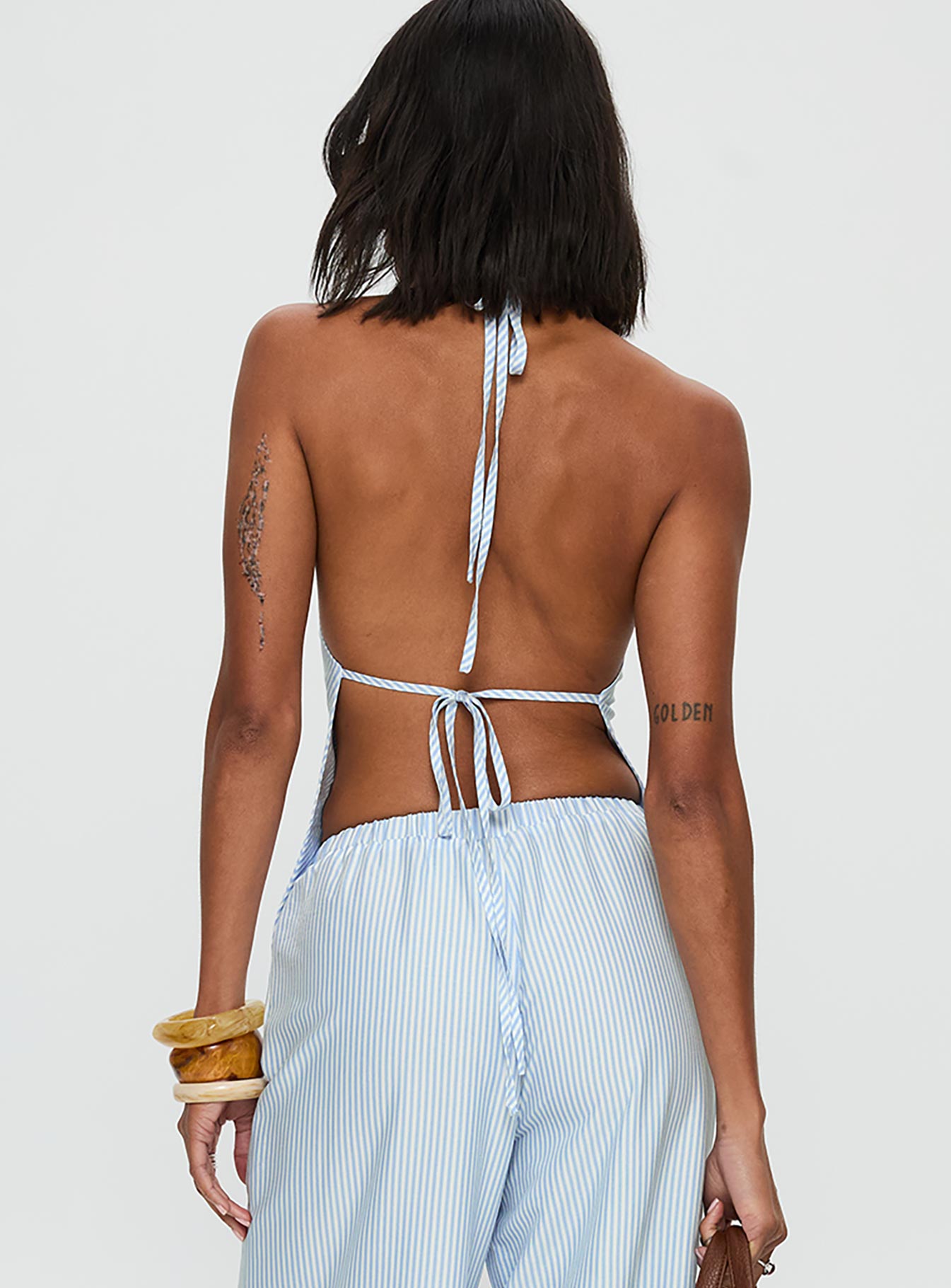 Summer Too Hot Cowl Neck Top Blue Stripe - Image 5