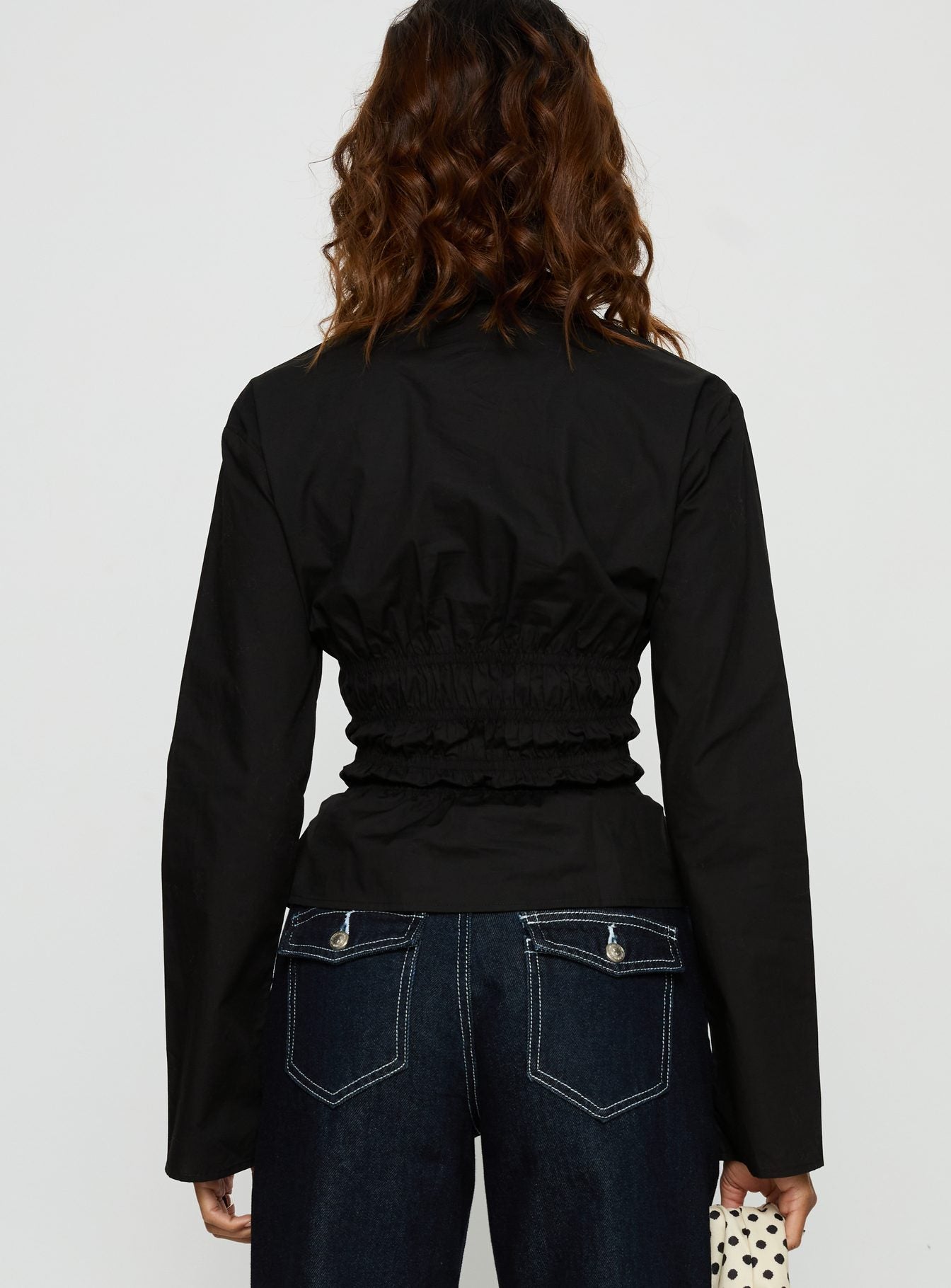 Liesel Shirred Long Sleeve Top Black - Image 5