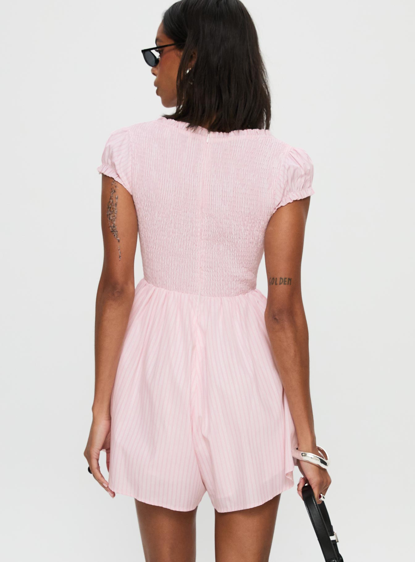 Wescott Stripe Playsuit Pink White - Image 5