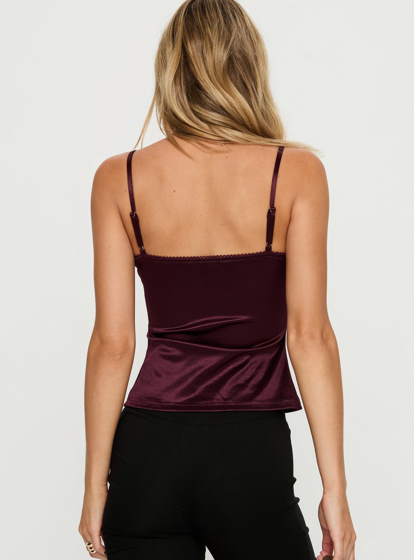 Lunetta Picot Trim Cami Top Burgundy - Image 4
