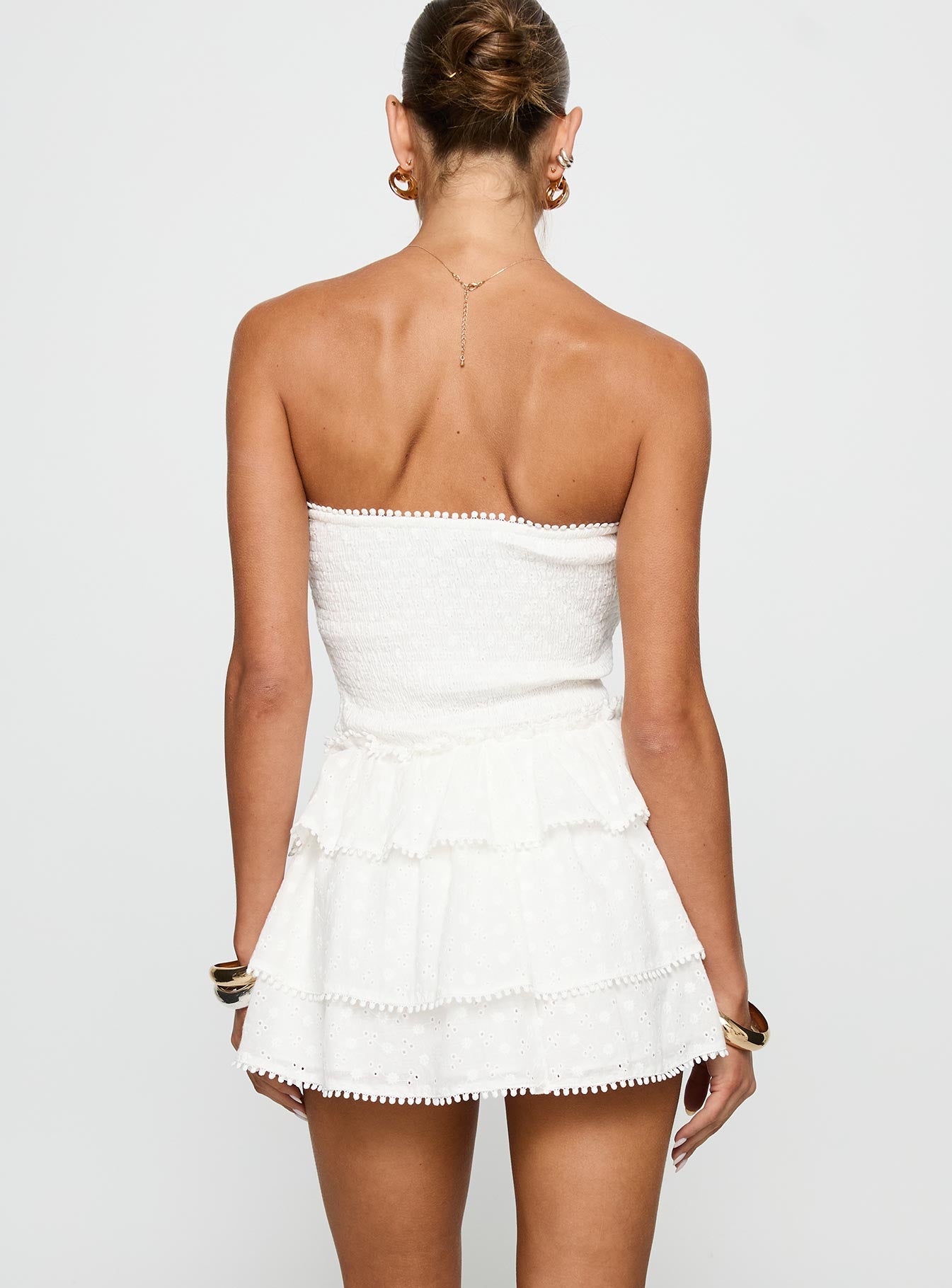 Sunkiss Frill Mini Dress White Broderie - Image 5