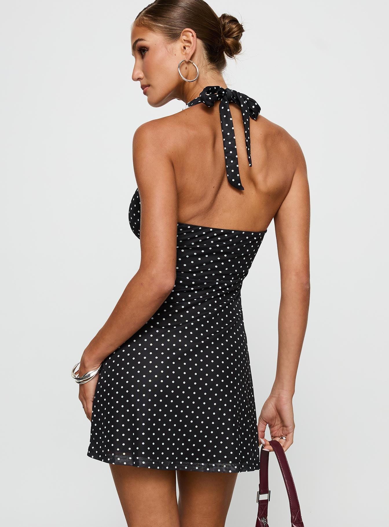 Black Beauty Halter Mini Dress Black Polka - Image 5
