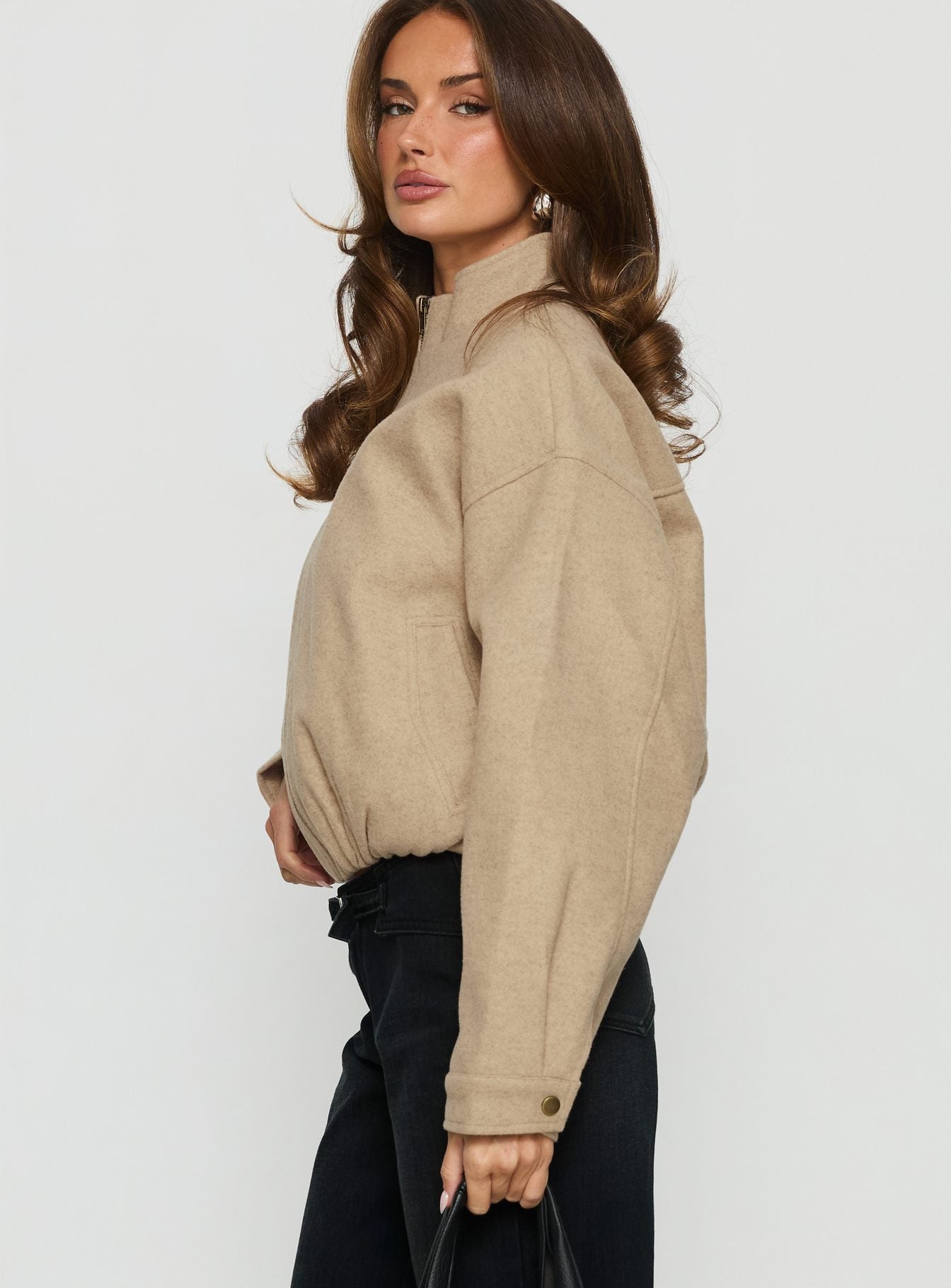 Chayden Cropped Bomber Jacket Beige - Image 4