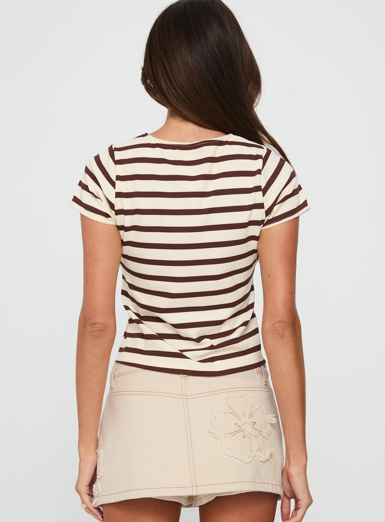 Marvella Button Up Top Beige Brown Stripe - Image 5