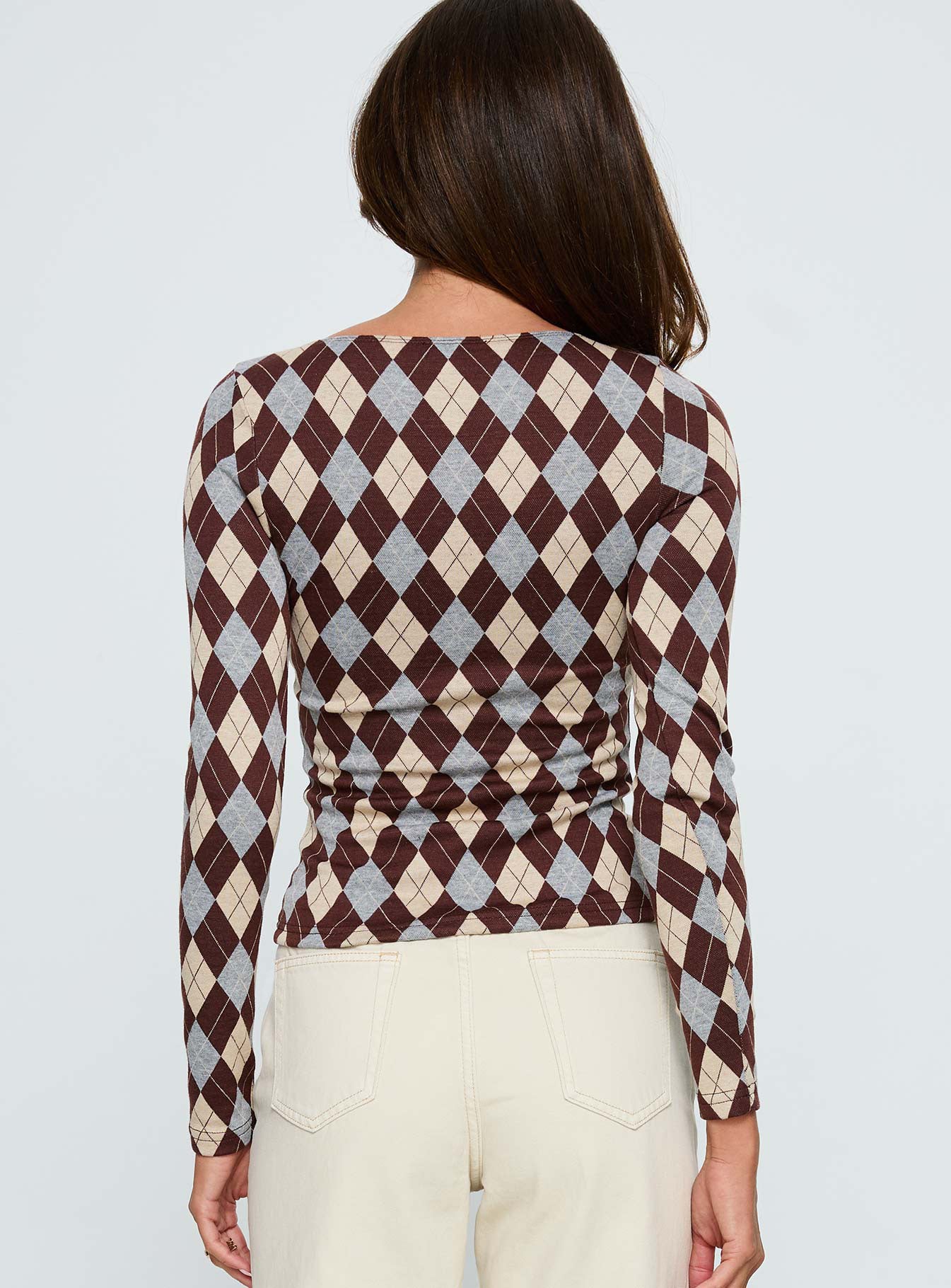 Shonna Boat Neck Long Sleeve Top Argyle - Image 5