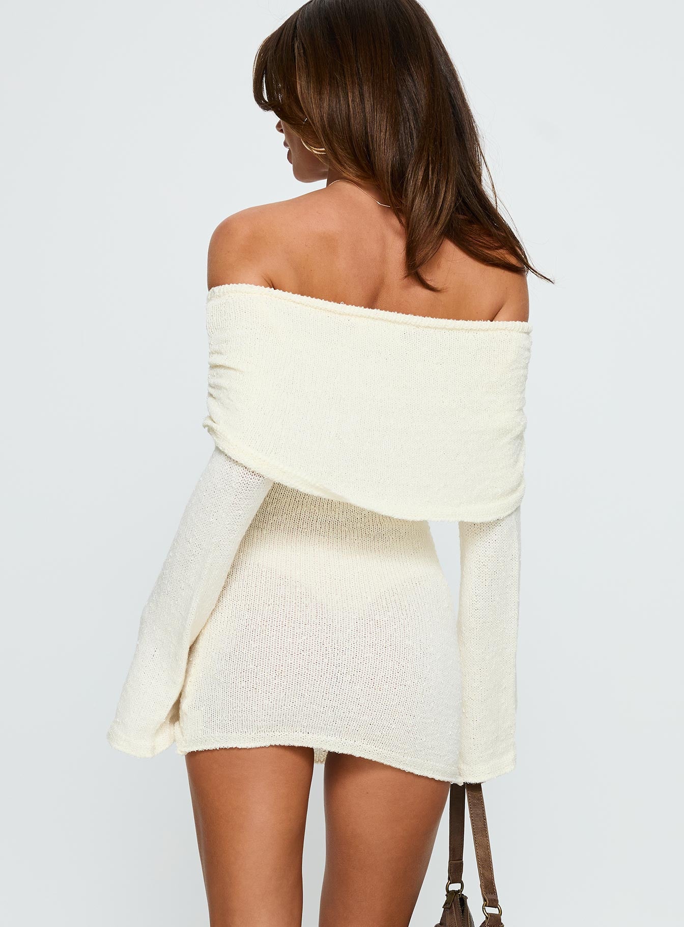 Chanellie Long Sleeve Knit Mini Dress Cream - Image 5