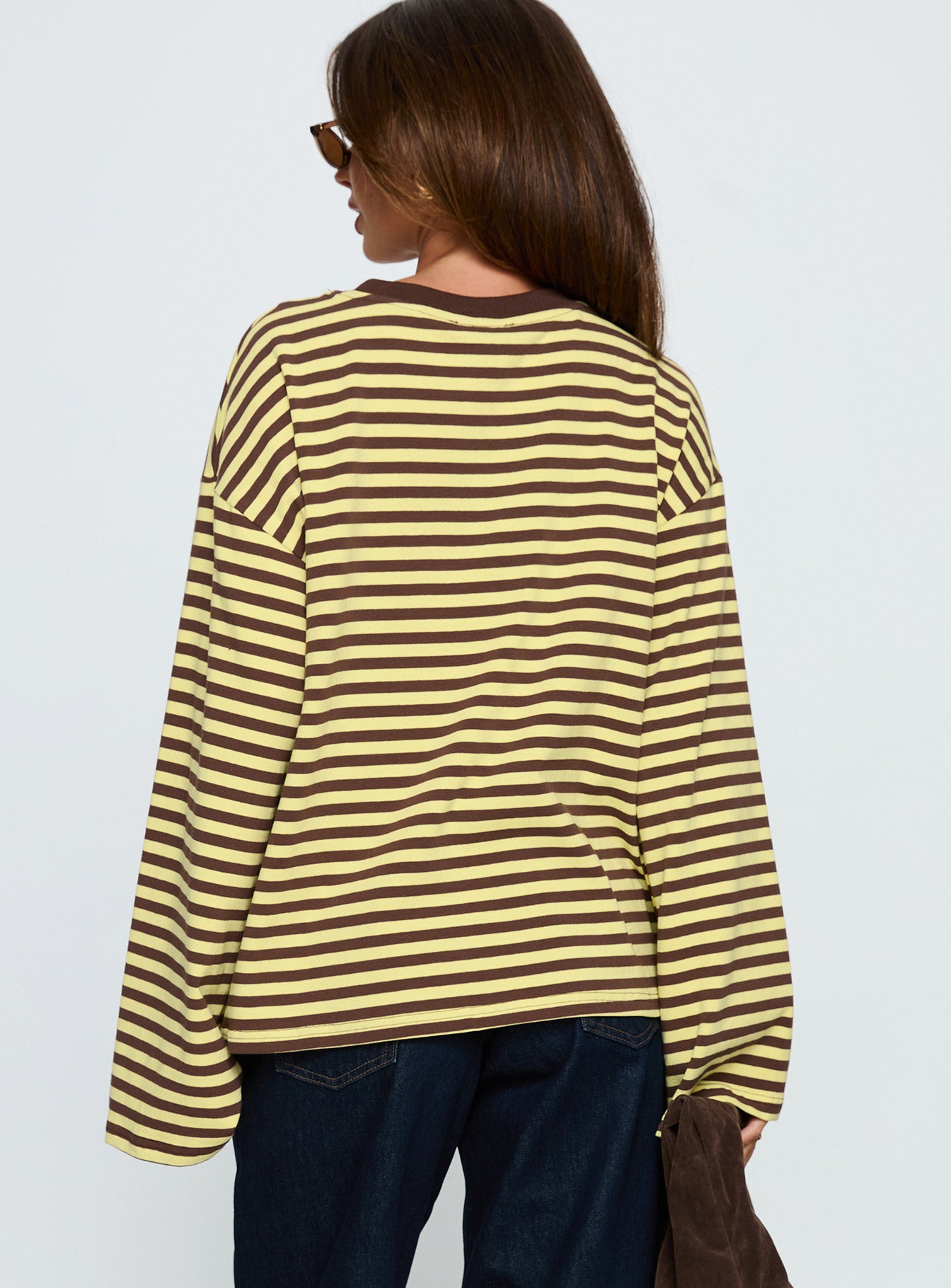 Settle Down Long Sleeve Top Yellow Brown Stripe - Image 5