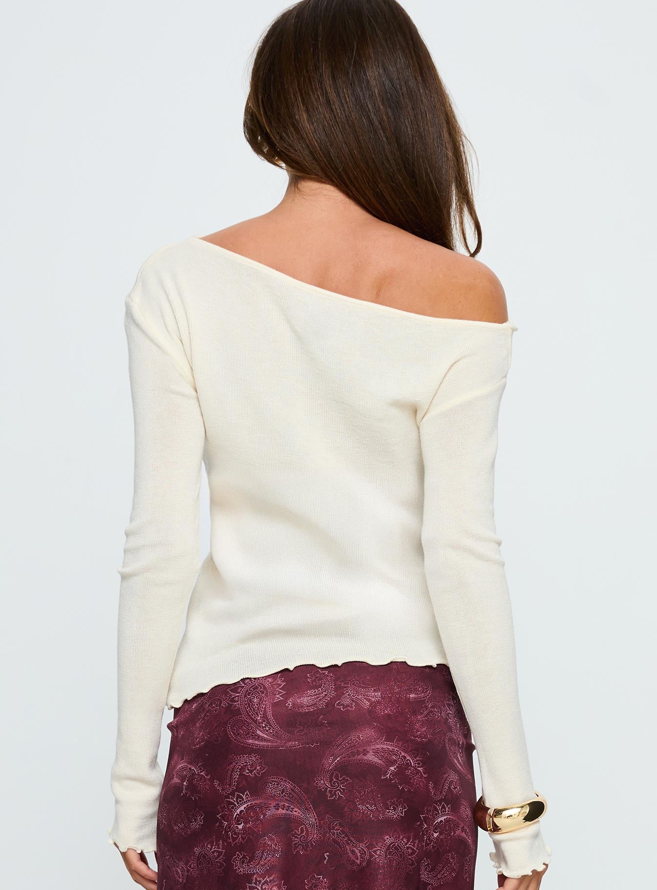 Monna Wide Neck Long Sleeve Top Cream - Image 5
