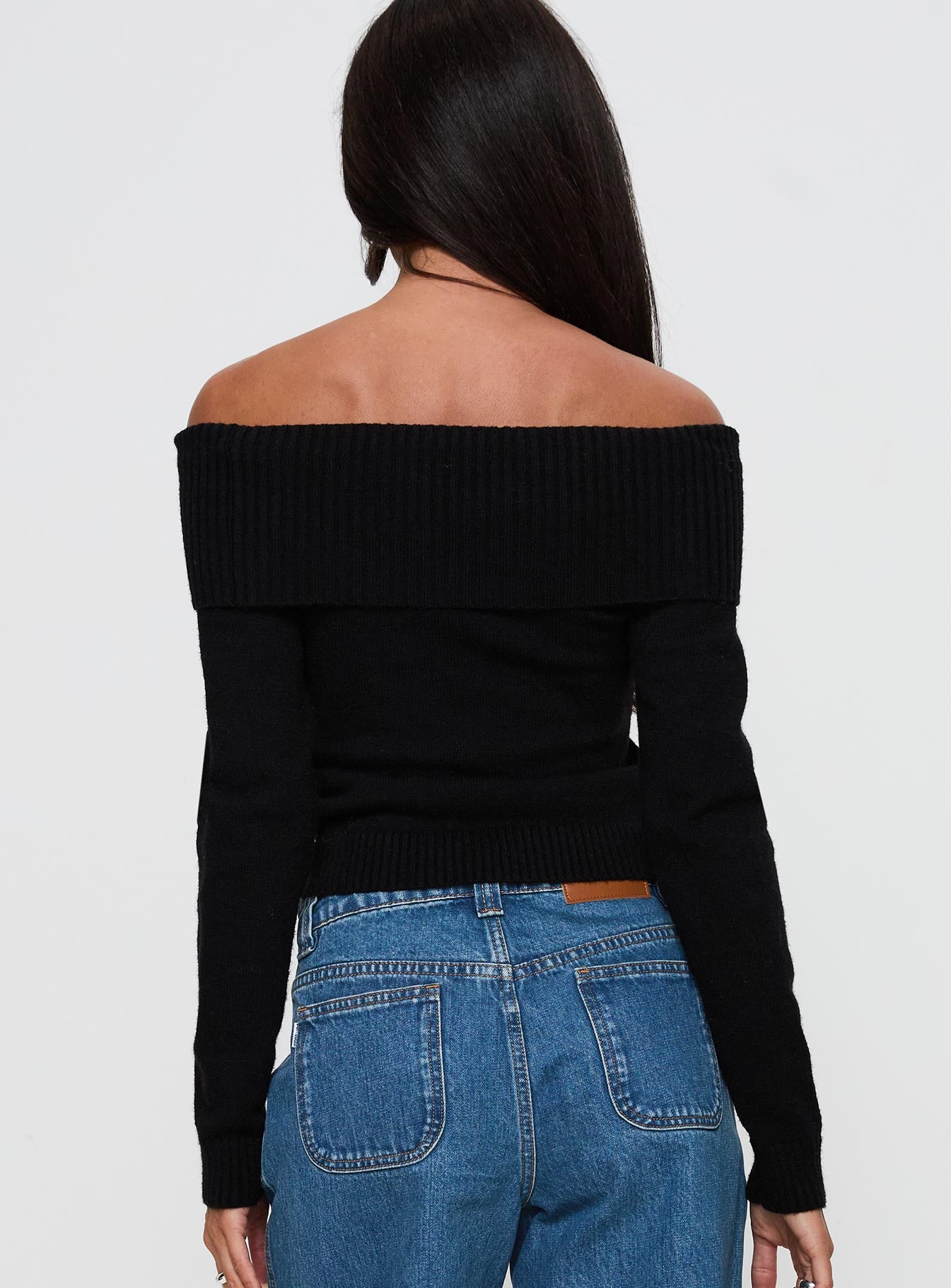 One For Me Off The Shoulder Long Sleeve Sweater Black - Image 5