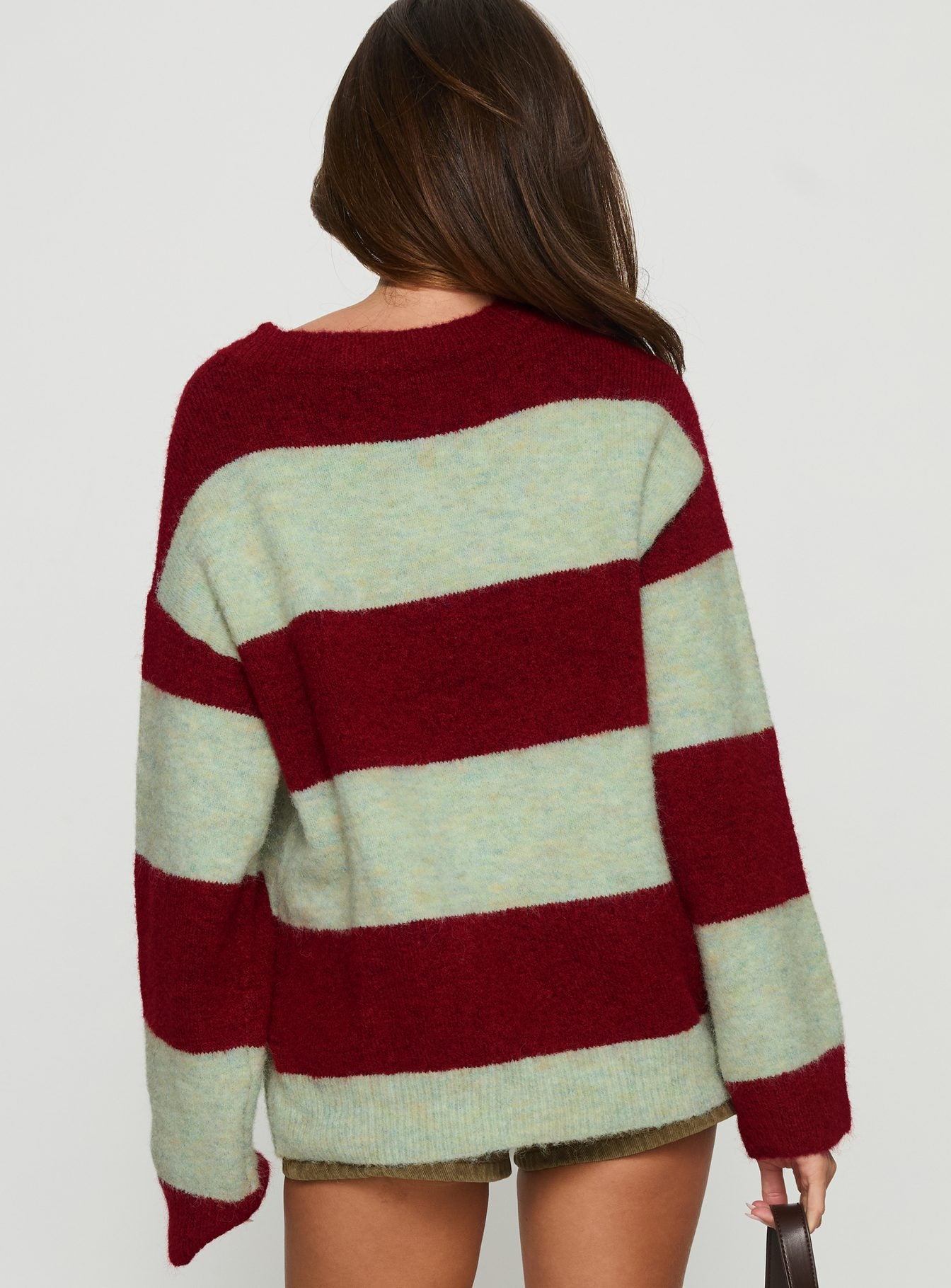 Nesha Fluffy Knit Sweater Red Blue Stripe - Image 4
