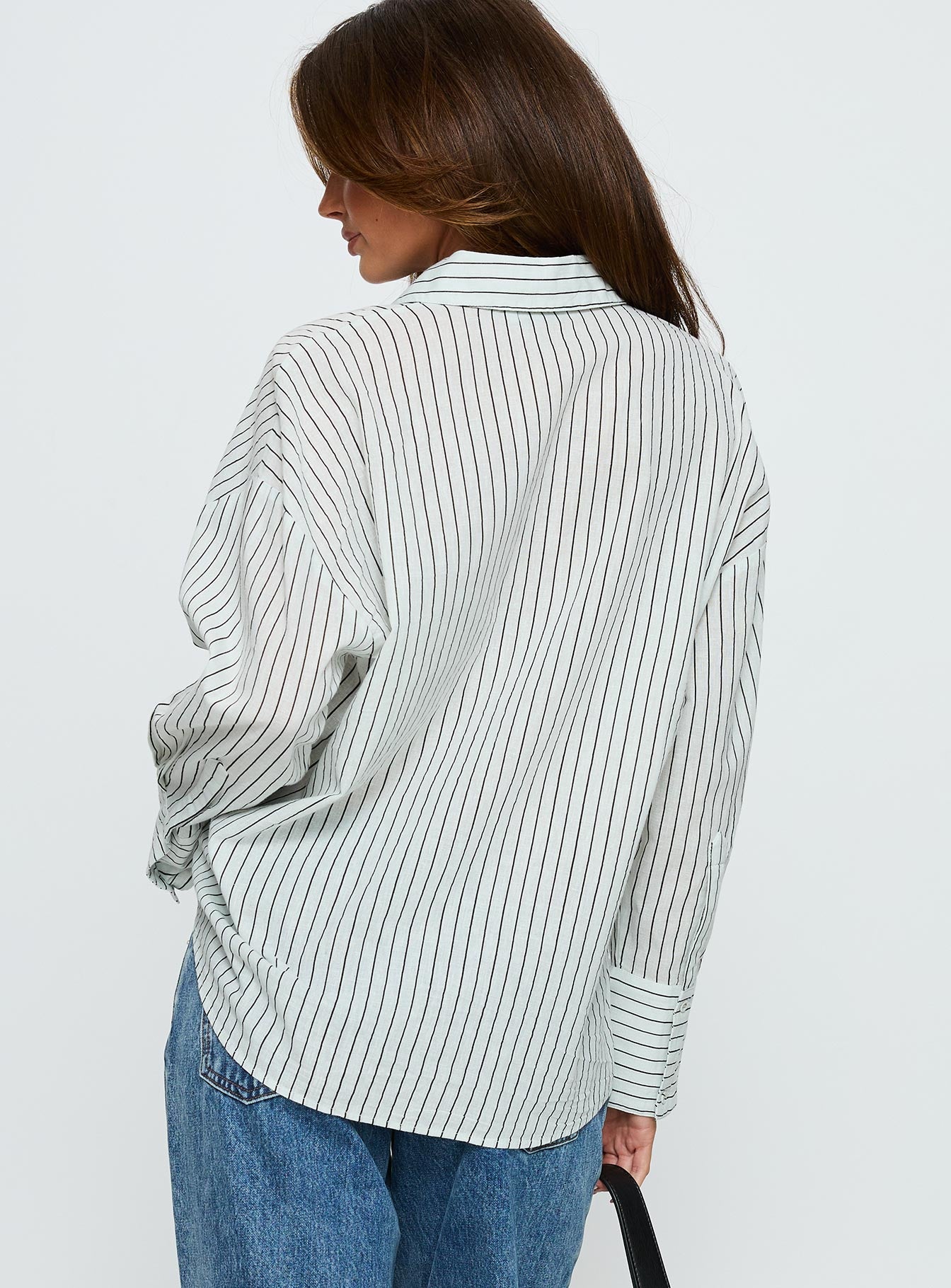 Alexi Long Sleeve Button Down Top Blue Brown Stripe - Image 4