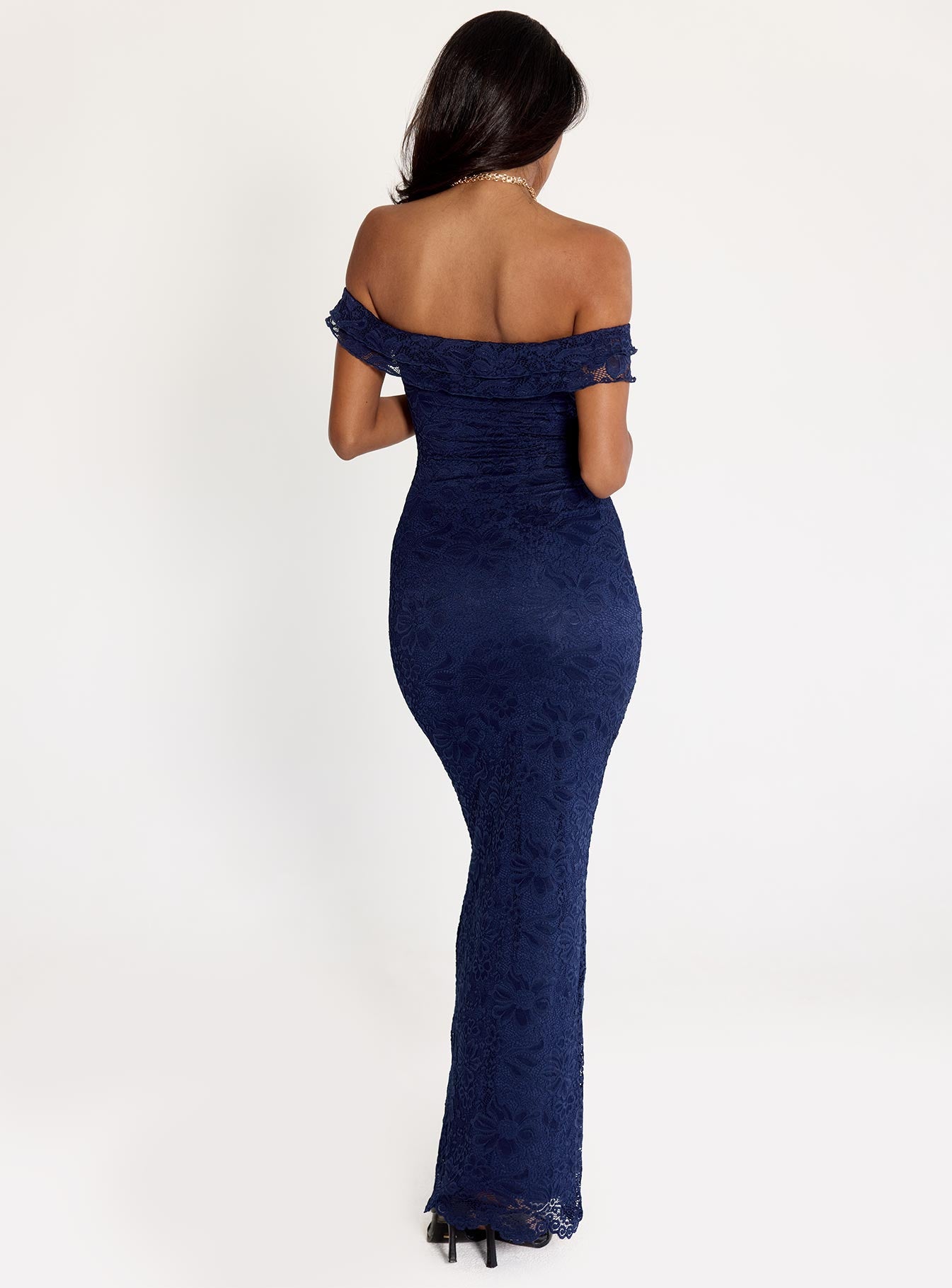 Anabeila Strapless Frill Maxi Dress Navy - Image 4