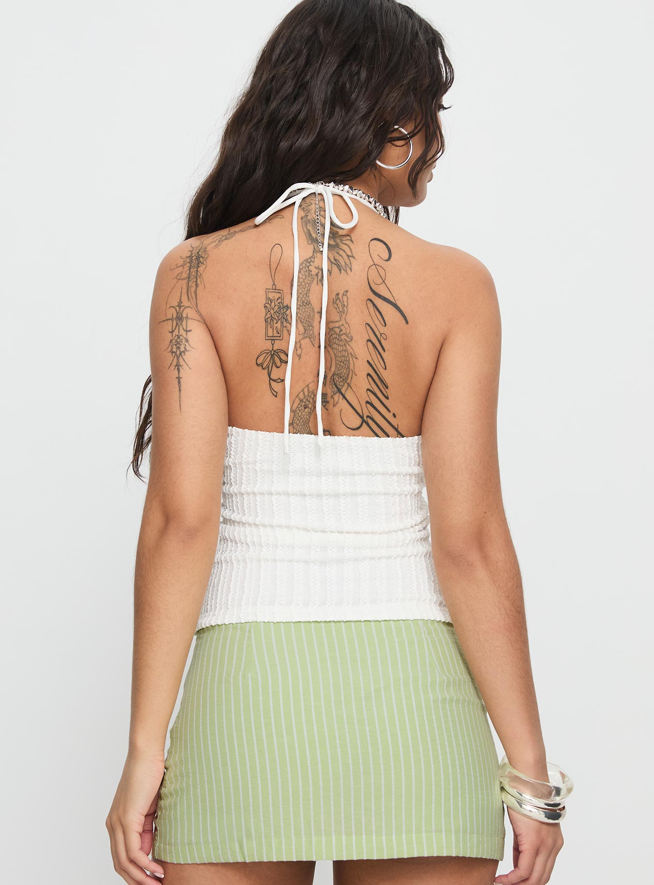 Vibe Check Bead Detail Cross Front Top White - Image 5