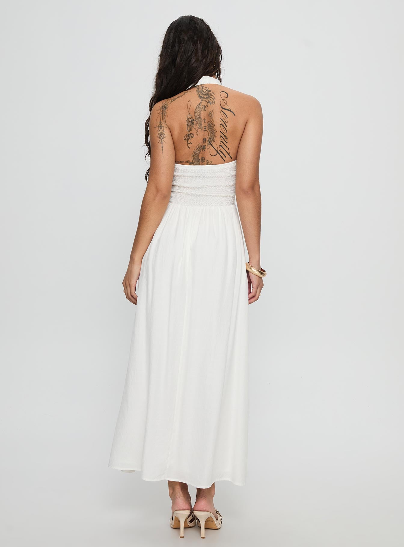 Jozefine Halter Ruched Maxi Dress White - Image 5
