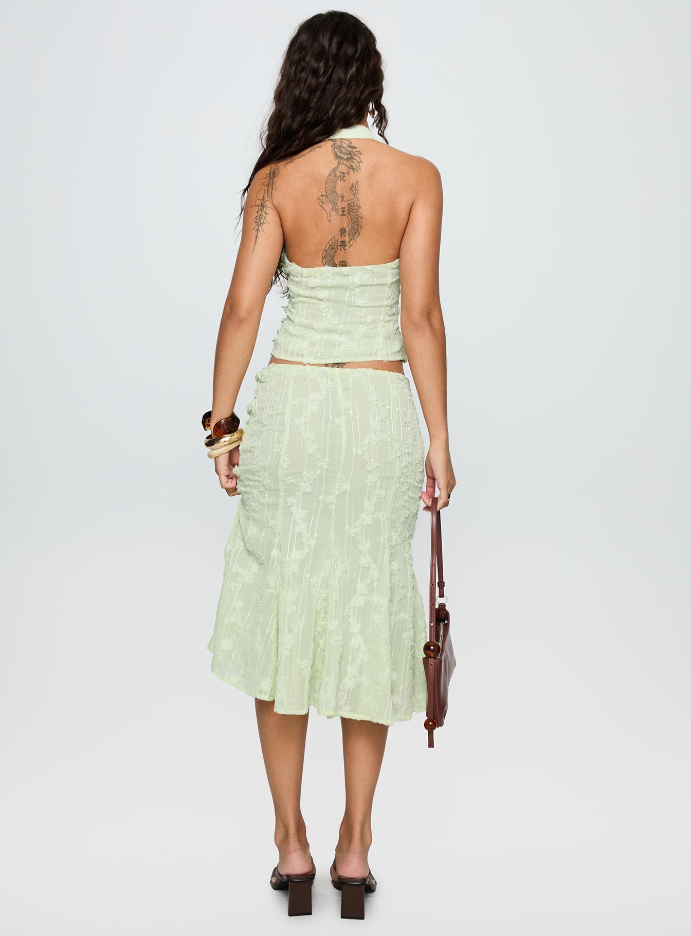 Aspyn Embroidered Midi Skirt Sage Green - Image 5