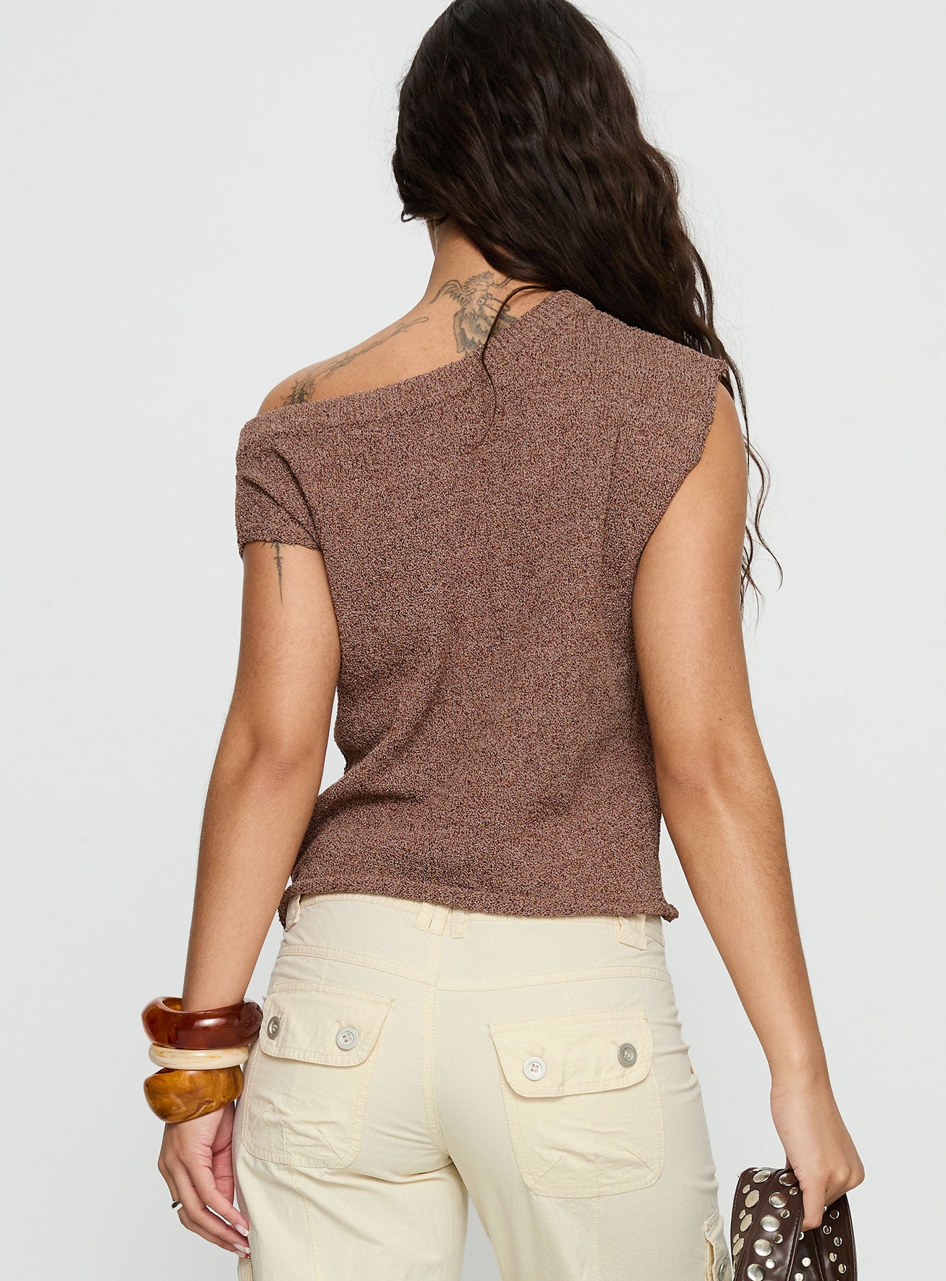 Ashfield Off Shoulder Top Brown - Image 5