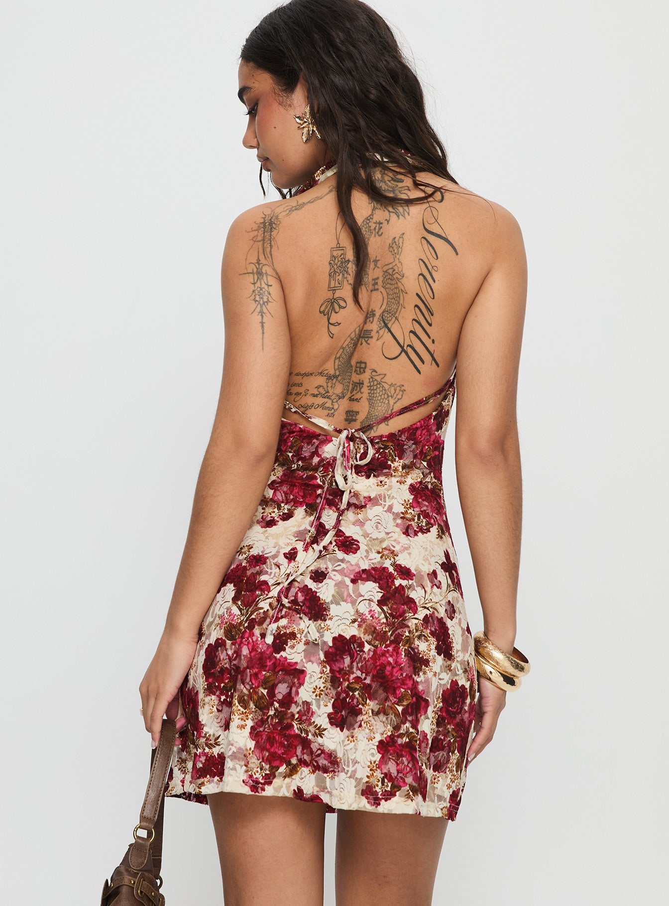 Salome Halter Cowl Neck Mini Dress Red Multi - Image 5