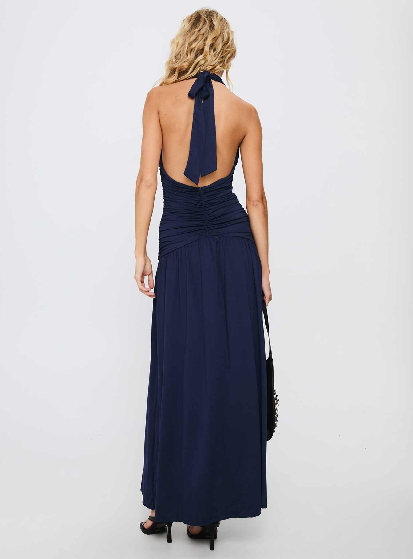Diona Halter Ruched Maxi Dress Navy - Image 5