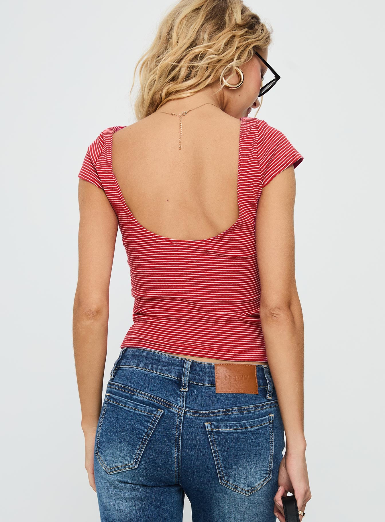 Nyren Low Back Boatneck Top Red Stripe - Image 5