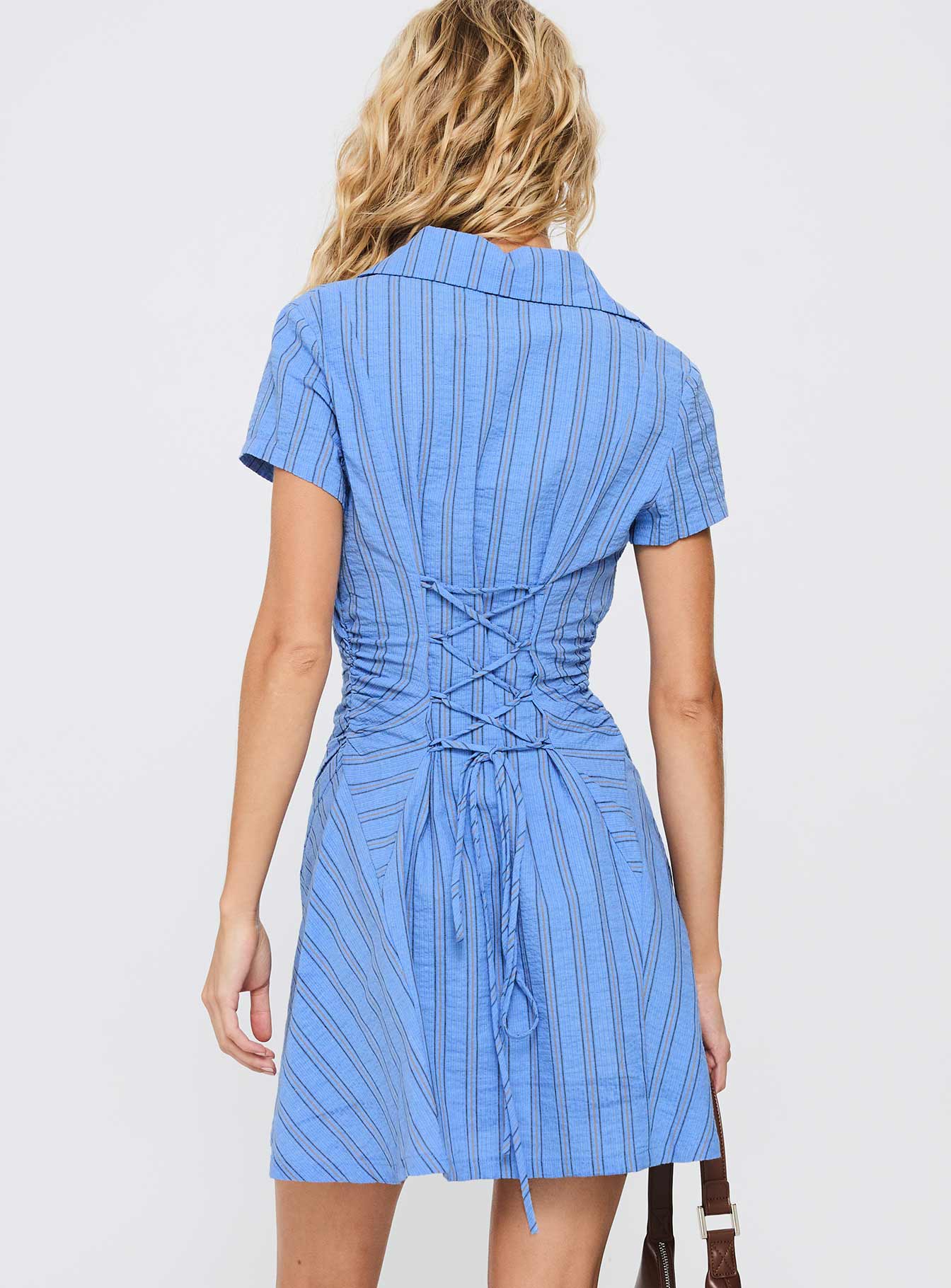 Saydie Button Down Mini Dress Blue Stripe - Image 4