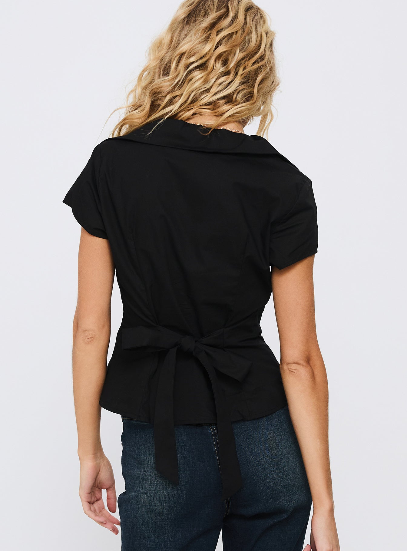 Akiyo Button Up Blouse Top Black - Image 4