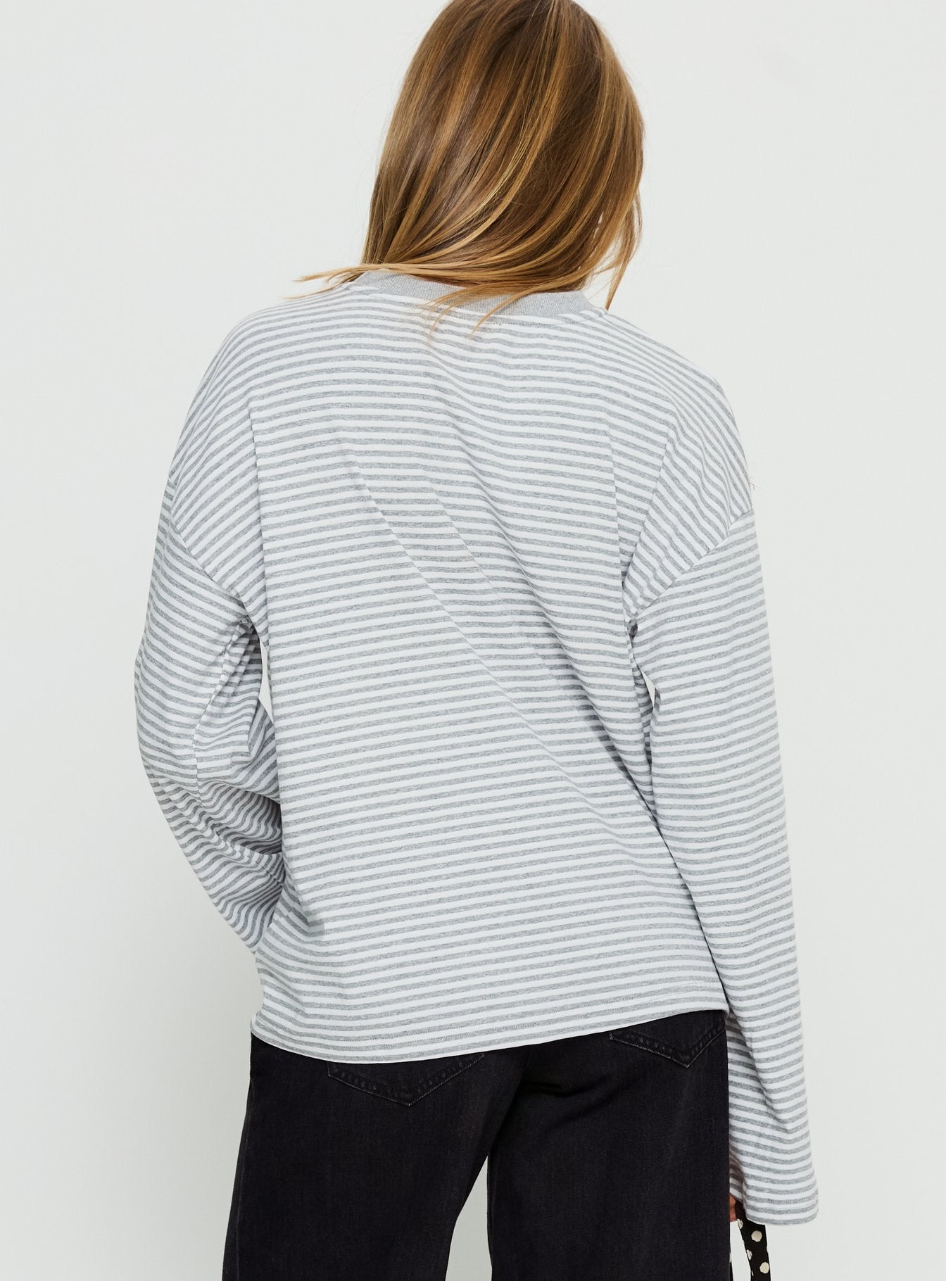 Settle Down Long Sleeve Top Grey White Stripe - Image 5