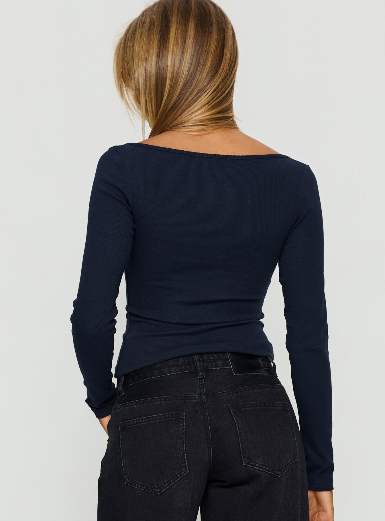 Keslie Long Sleeve Henley Top Navy - Image 4
