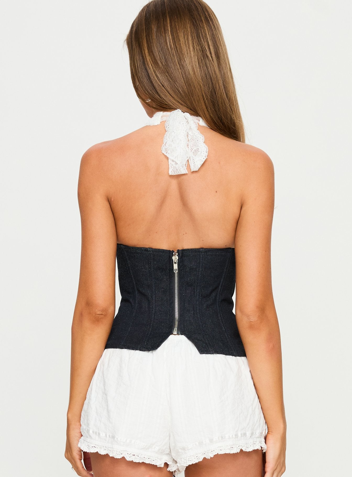 Dreamfields Lace Up Corset Top Dark Denim White - Image 5
