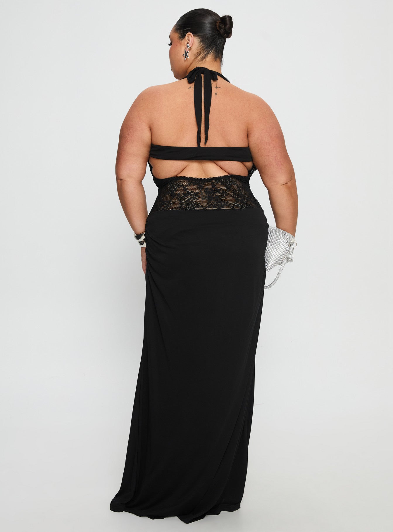 Adalyne Lace Halter Maxi Dress Black Curve - Image 4