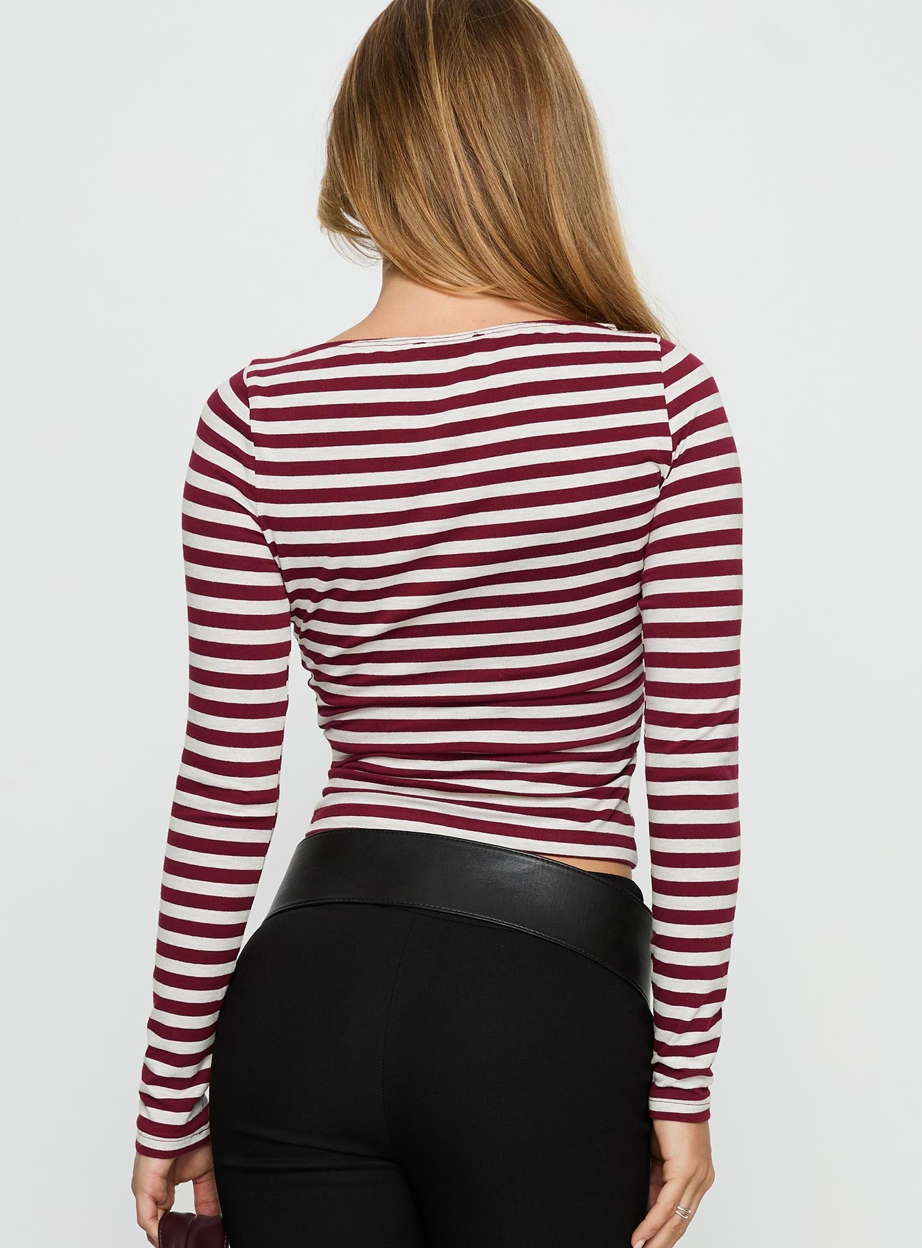 Derrica Long Sleeve Top Red Grey Stripe - Image 4