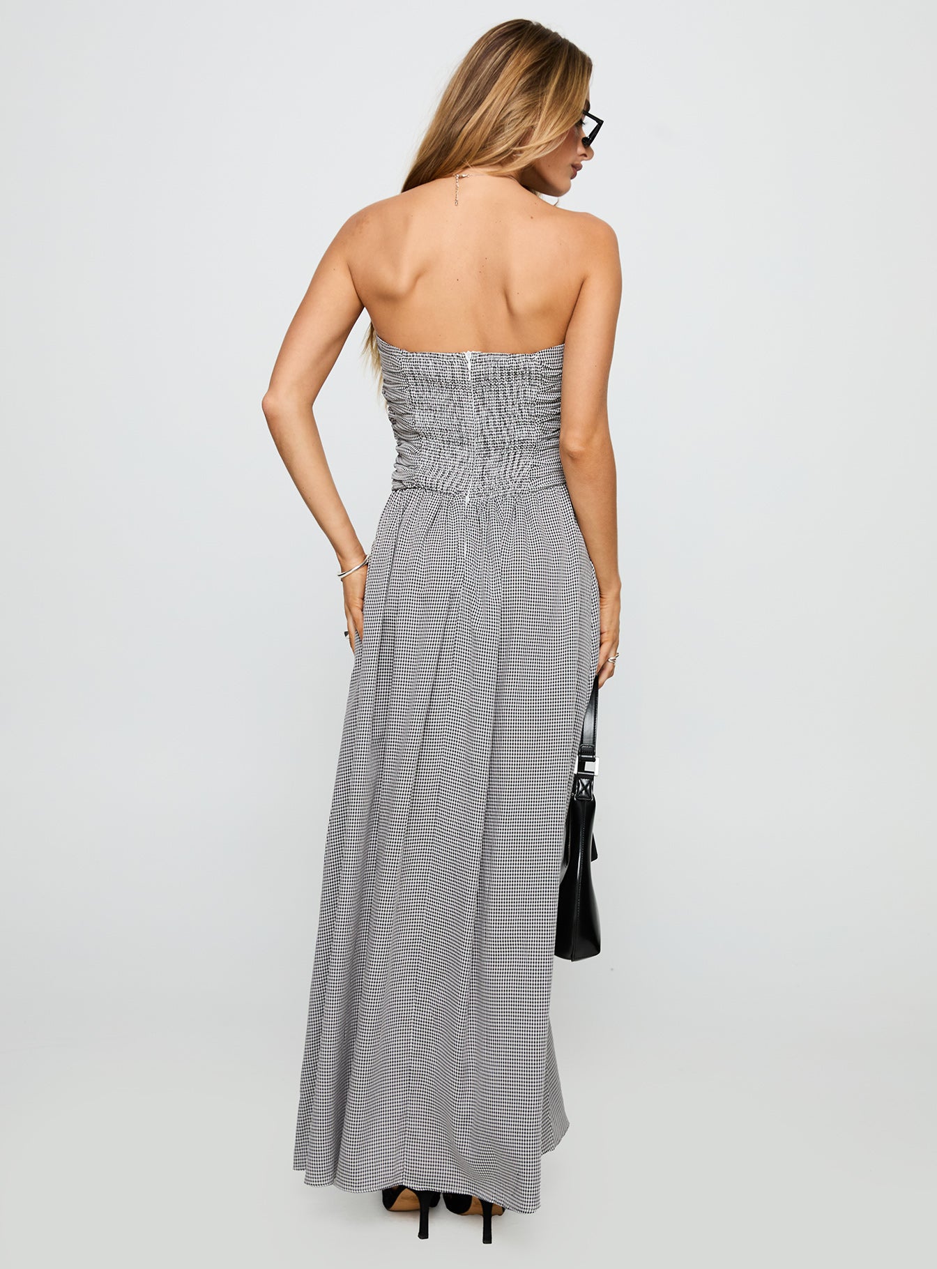 Arkadia Strapless Maxi Dress Black White Check - Image 4