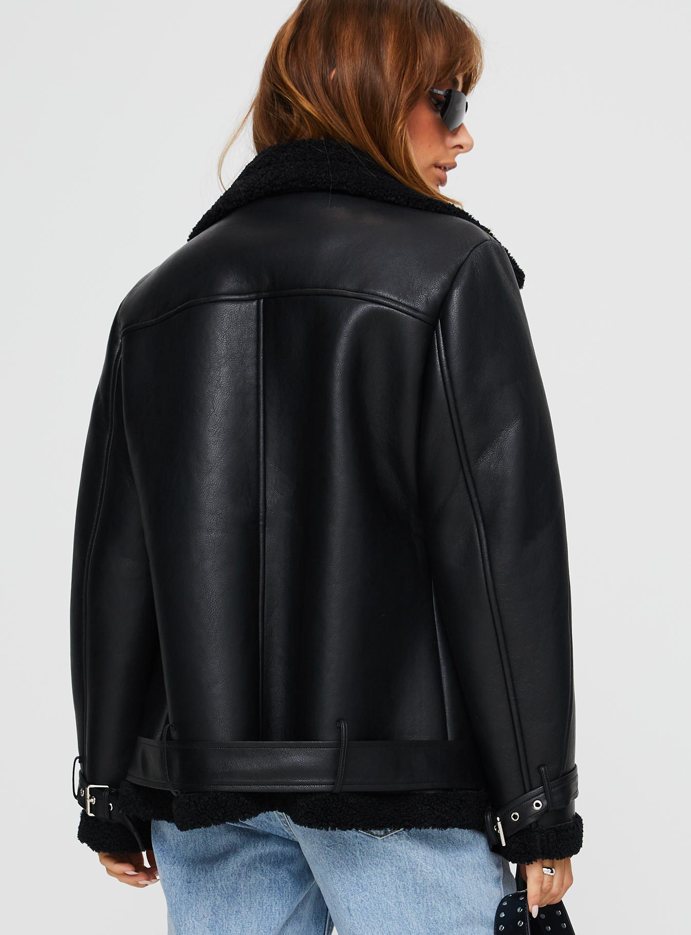 Maudie Shearling Faux Leather Jacket Black - Image 7