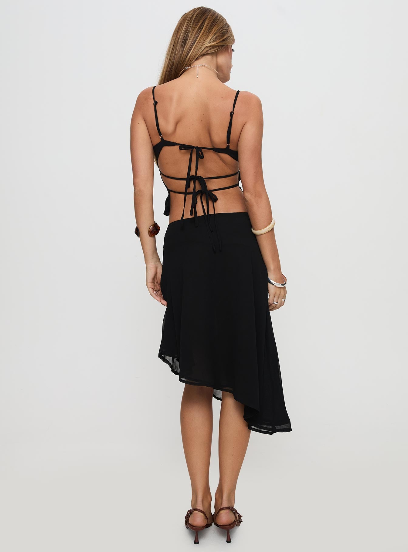 Pappilion Asymmetrical Midi Skirt Black - Image 4