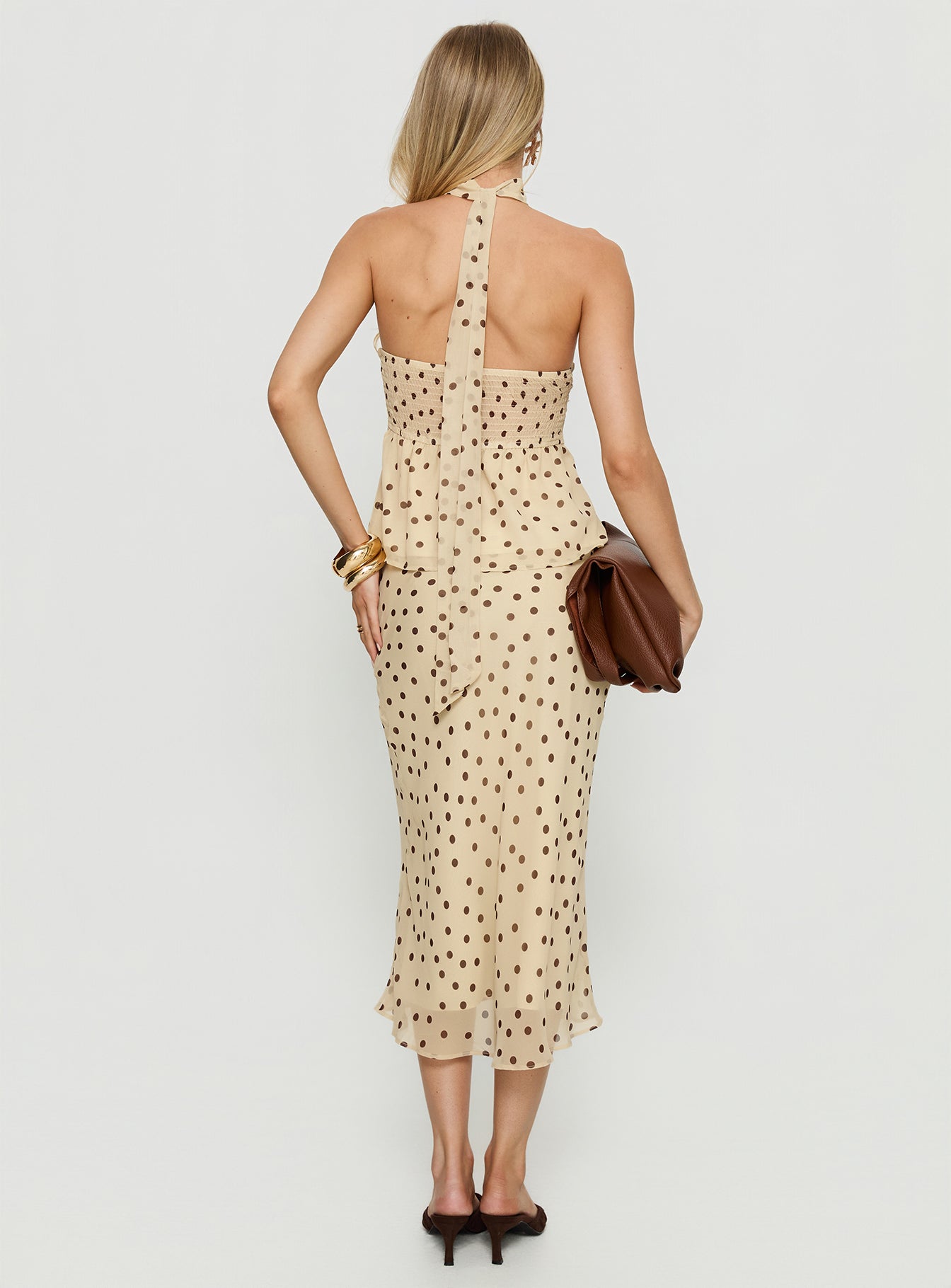 Sydni Midi Bias Cut Skirt Yellow Chocolate Polka - Image 5