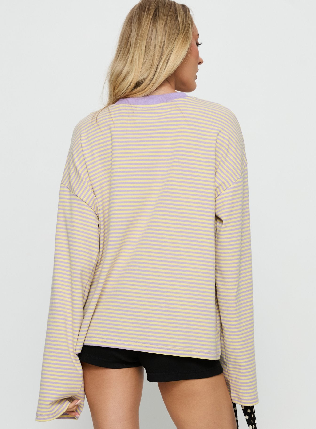 Settle Down Long Sleeve Top Lilac Lemon Stripe - Image 4