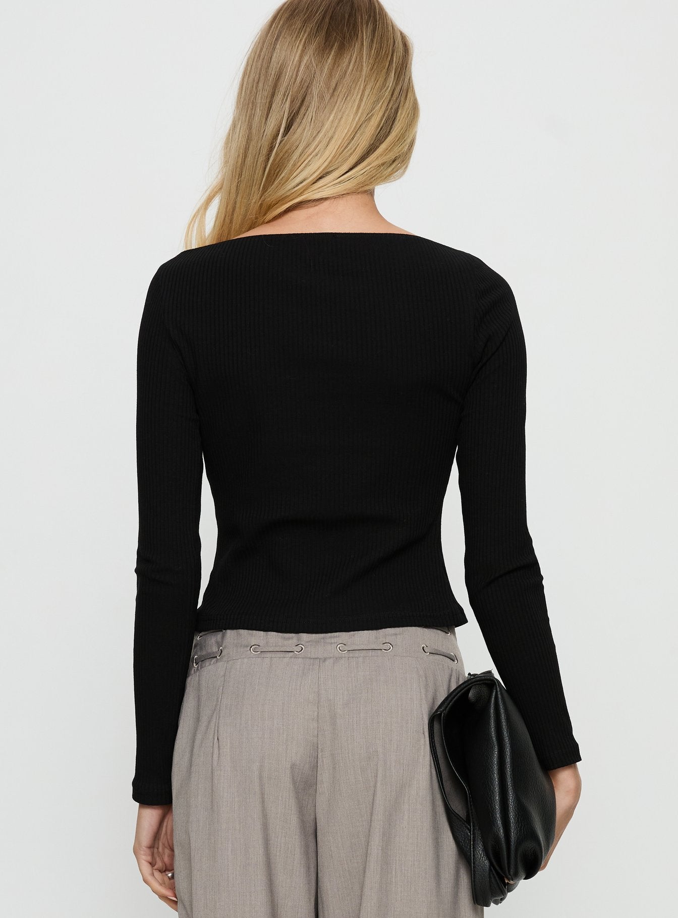 Tashana Long Sleeve Boat Neck Top Black - Image 4
