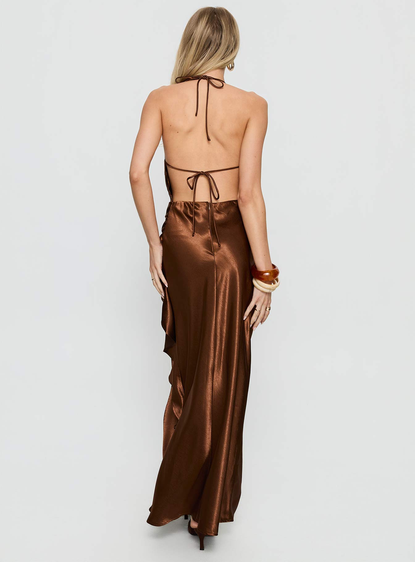 Annissa Plunge Halter Maxi Dress Dark Brown - Image 5