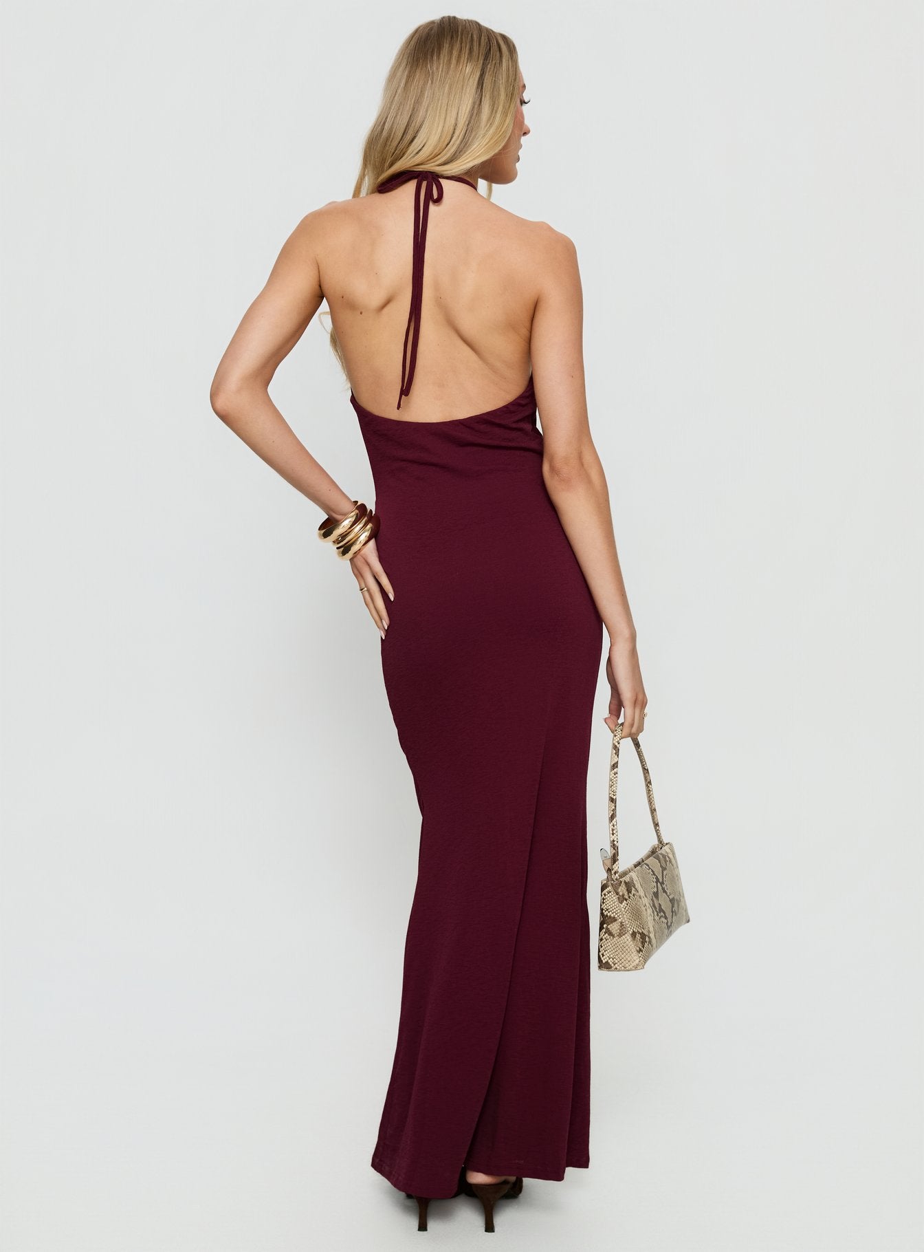 Lyssa Halter Plunge Maxi Dress Plum - Image 5