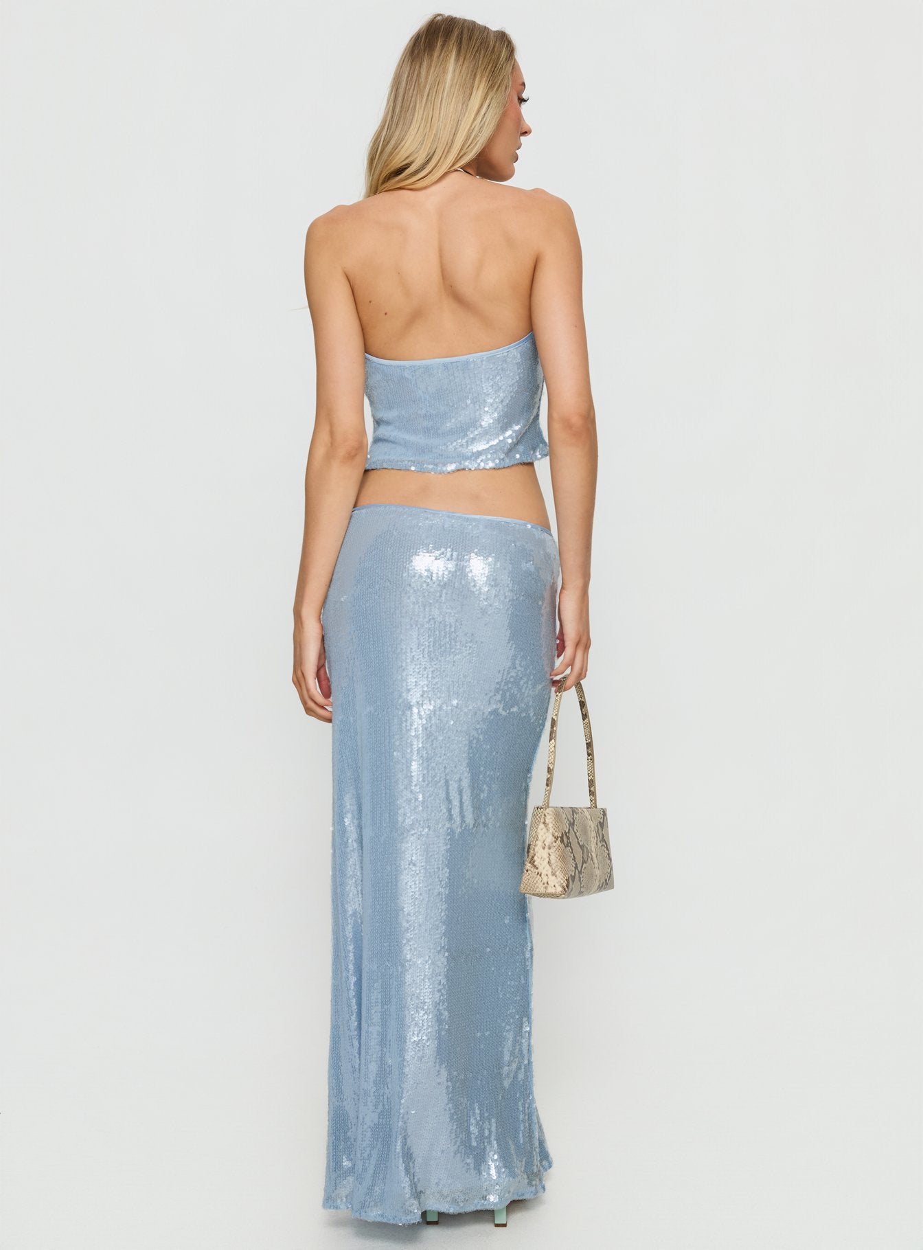 Emalia Sheer Sequin Maxi Skirt Blue - Image 5