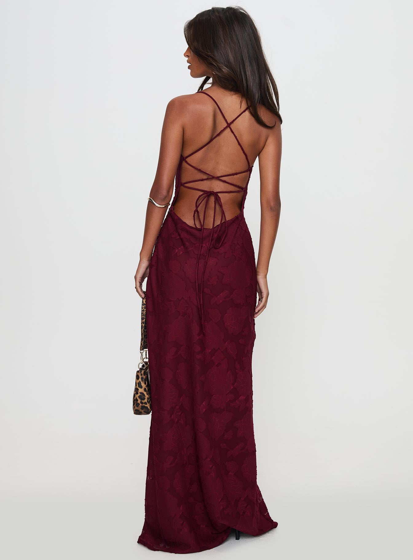 Celena Maxi Dress Burgundy Burnout - Image 4
