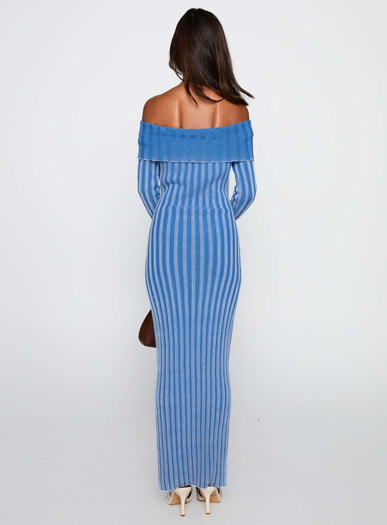 Mariska Long Sleeve Rib Maxi Dress Blue - Image 5
