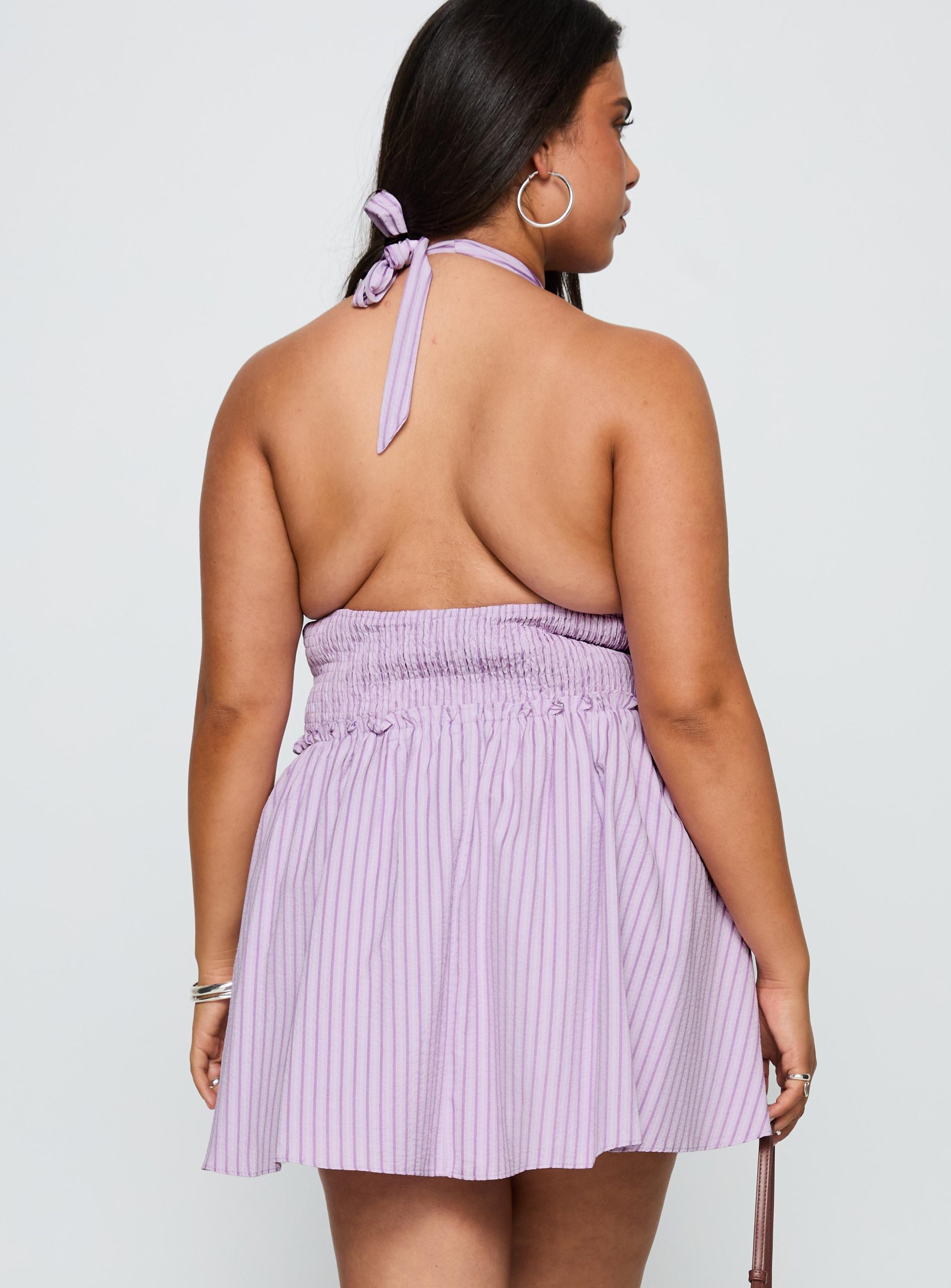 Attracted Halter Mini Dress Purple Stripe Curve - Image 4