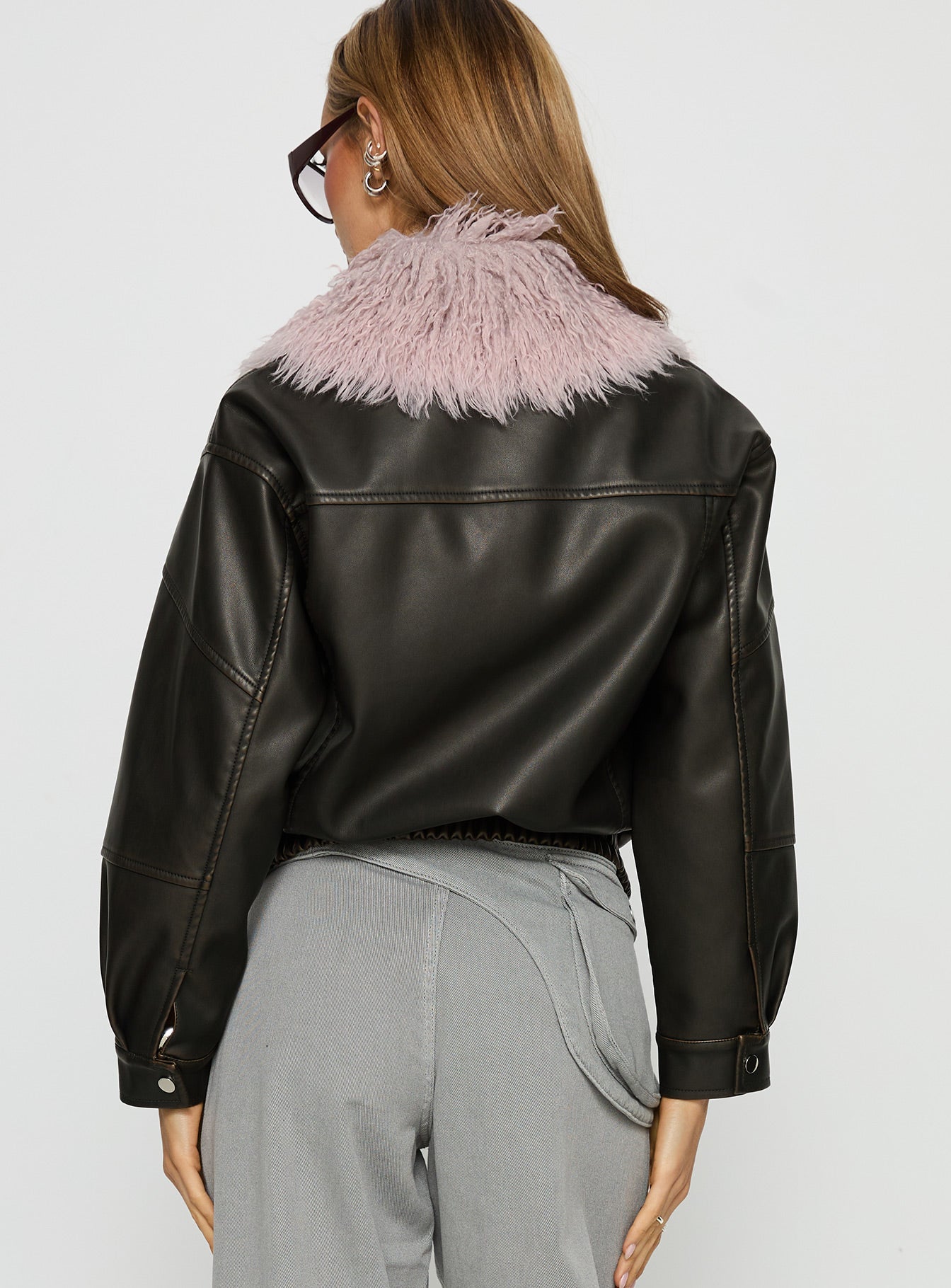Brittanni Fluffy Collar Jacket Brown Pink - Image 5