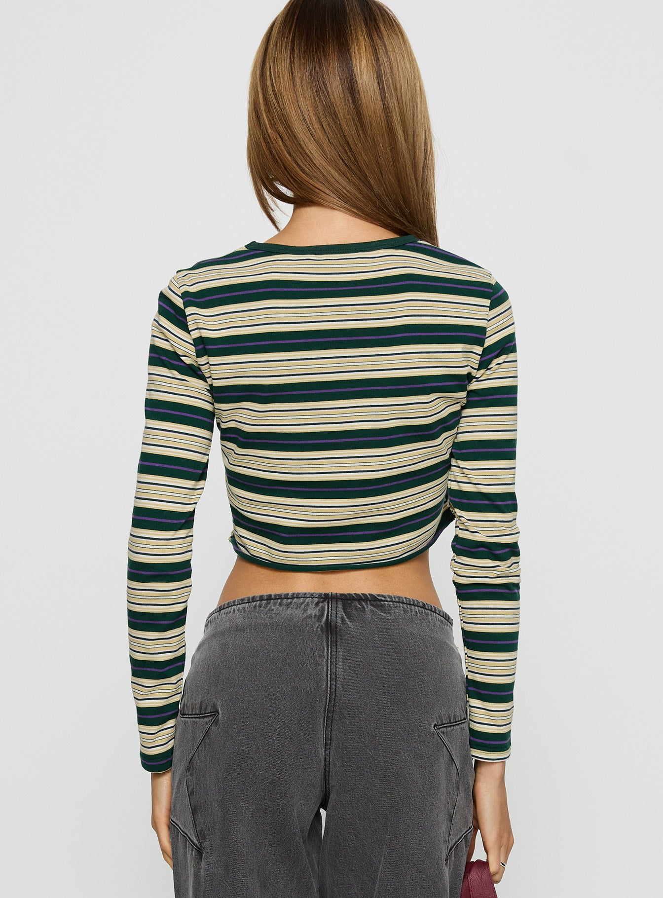Bentlea Long Sleeve Top Green Yellow Stripe - Image 4