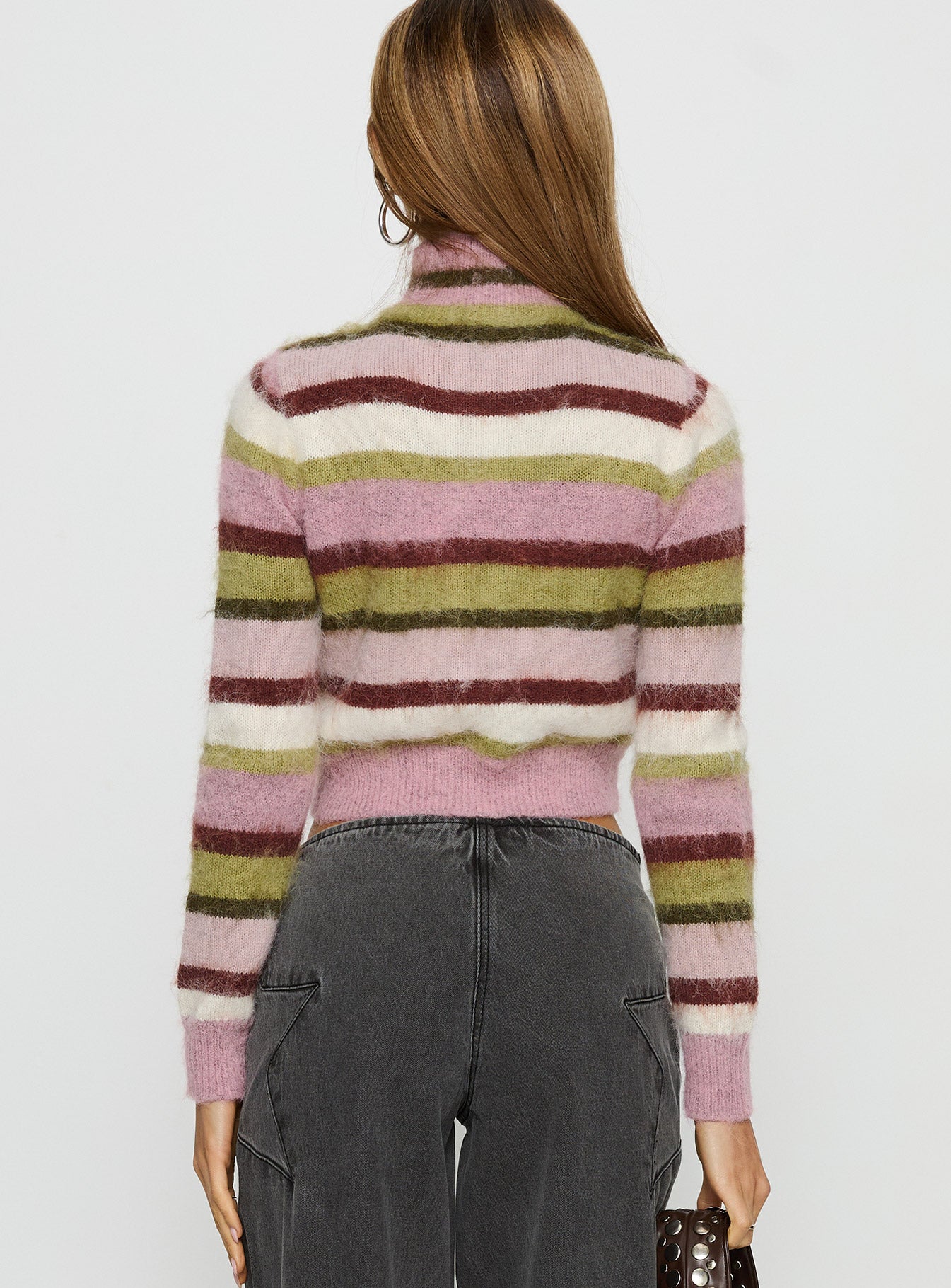 Keeva Zip Through Knit Jumper Pink Green Stripe - Image 5