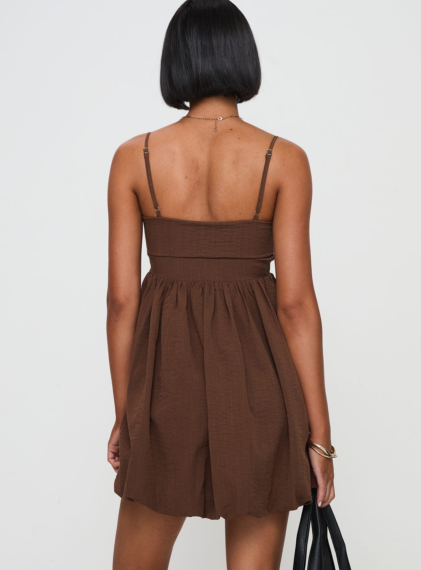 Layken Bubble Hem Mini Dress Chocolate - Image 5