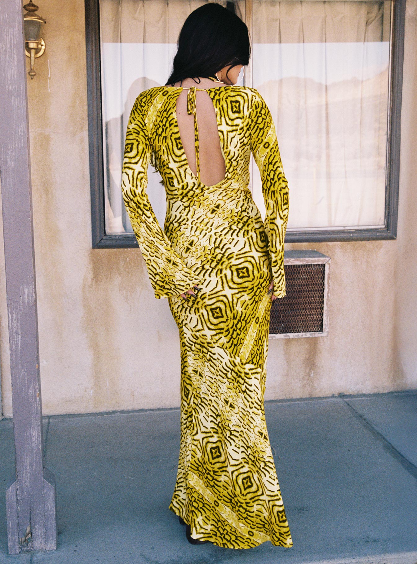 Setting Sun Long Sleeve Maxi Dress Yellow Black - Image 4