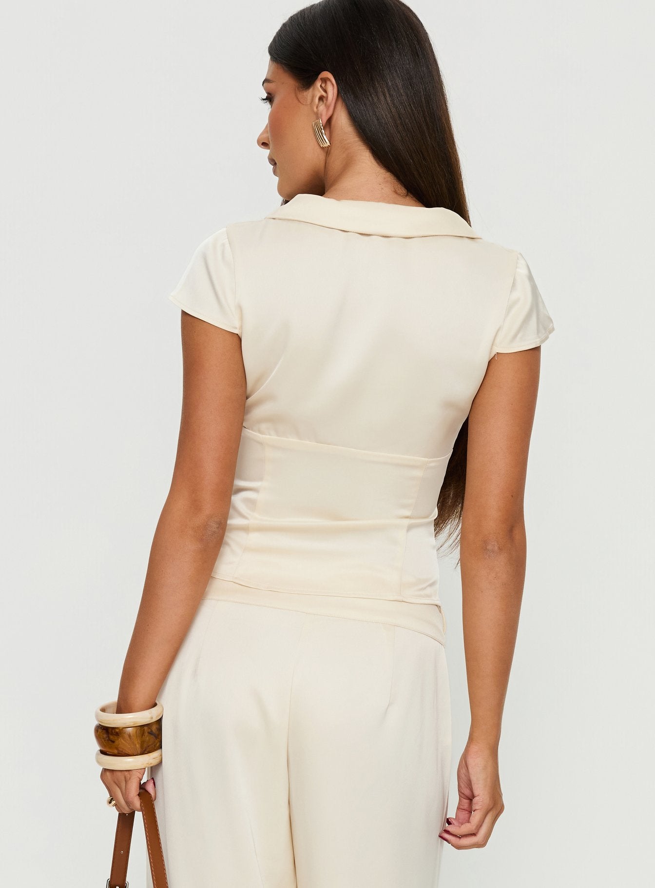 Aubrette Satin Collar Top Cream - Image 5